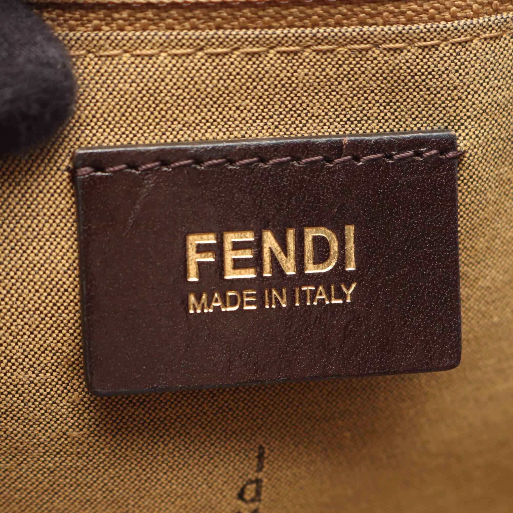 Fendi Brown Khaki Leather Nylon Canvas Handbag Shoulder Bag (Pre-Owned)