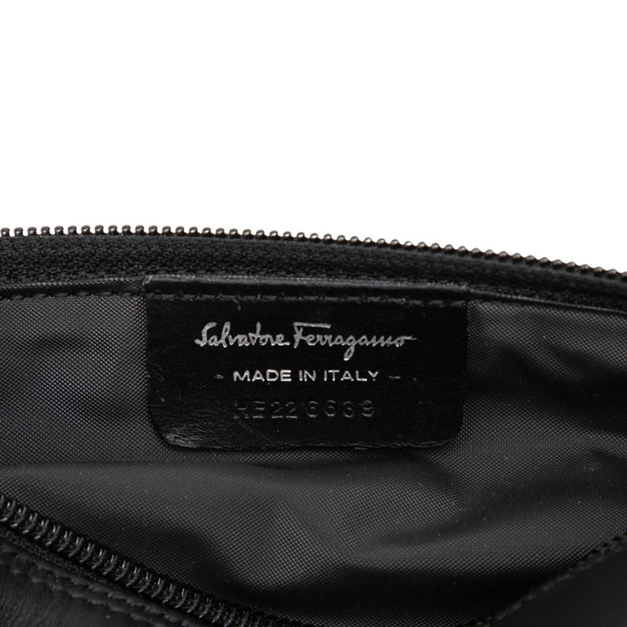 Salvatore Ferragamo Black Canvas Leather Handbag Pouch (Pre-Owned)