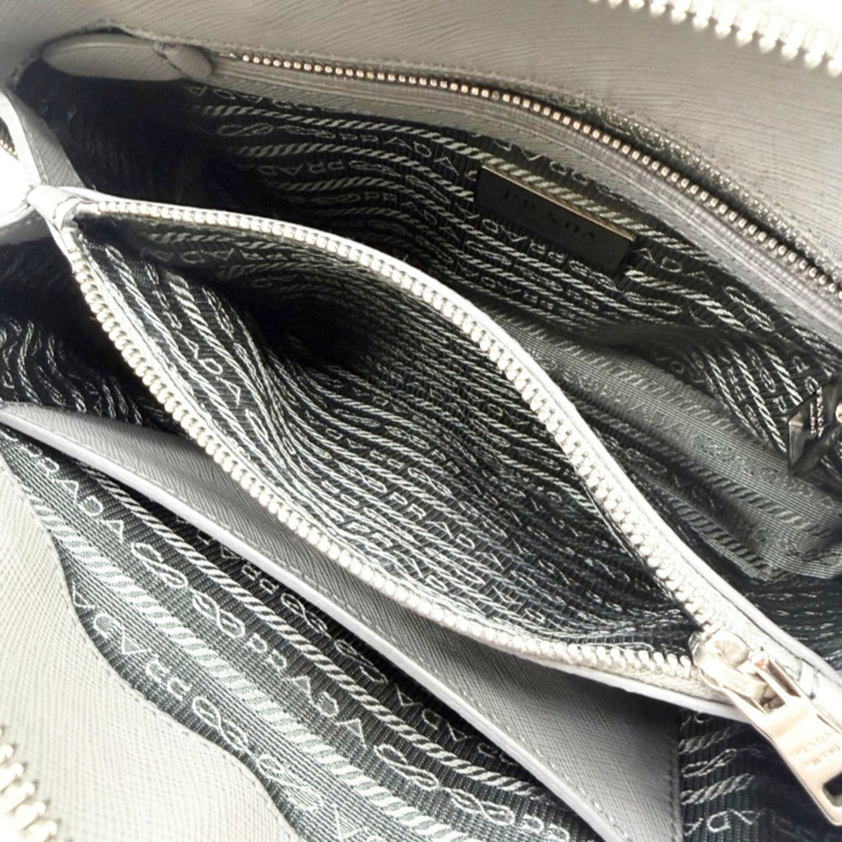 Prada Gray Leather Handbag Shoulder Bag (Pre-Owned)