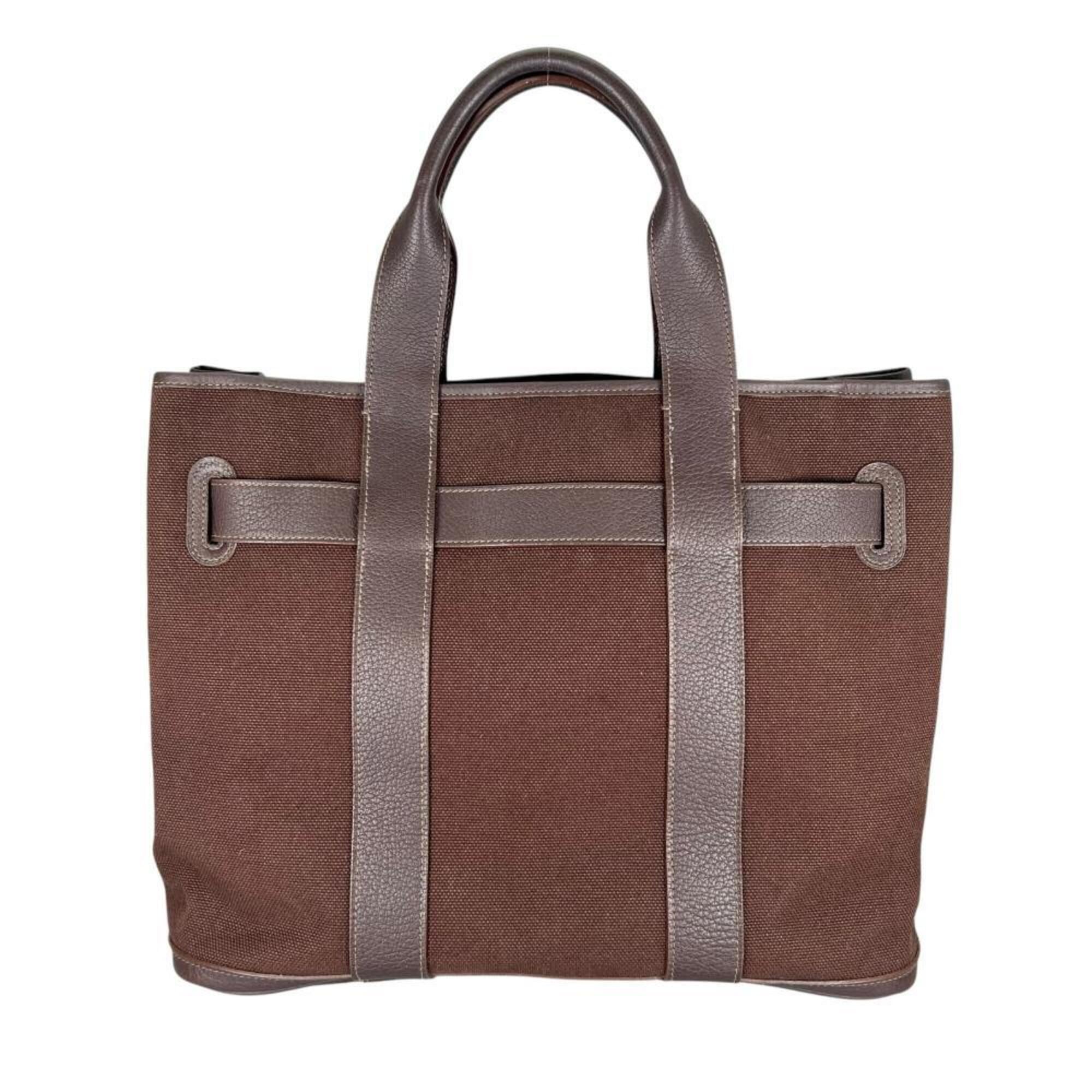 Hermes Brown Canvas Leather Tote Bag (Pre-Owned)