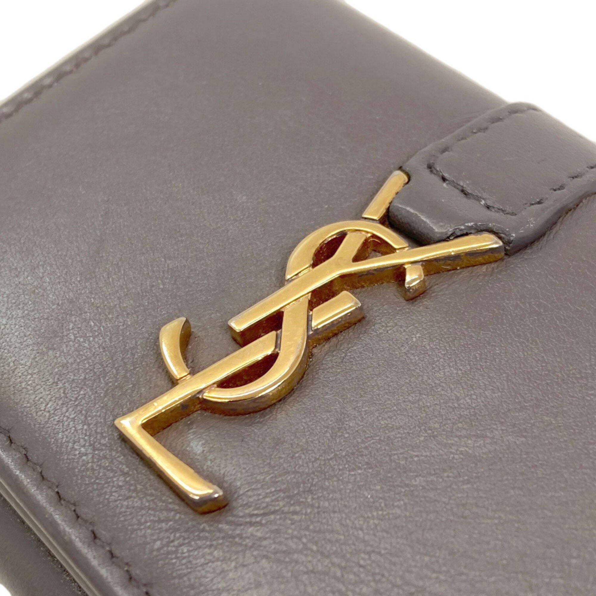 Yves Saint Laurent Gray Leather Wallet (Tri-Fold) (Pre-Owned)