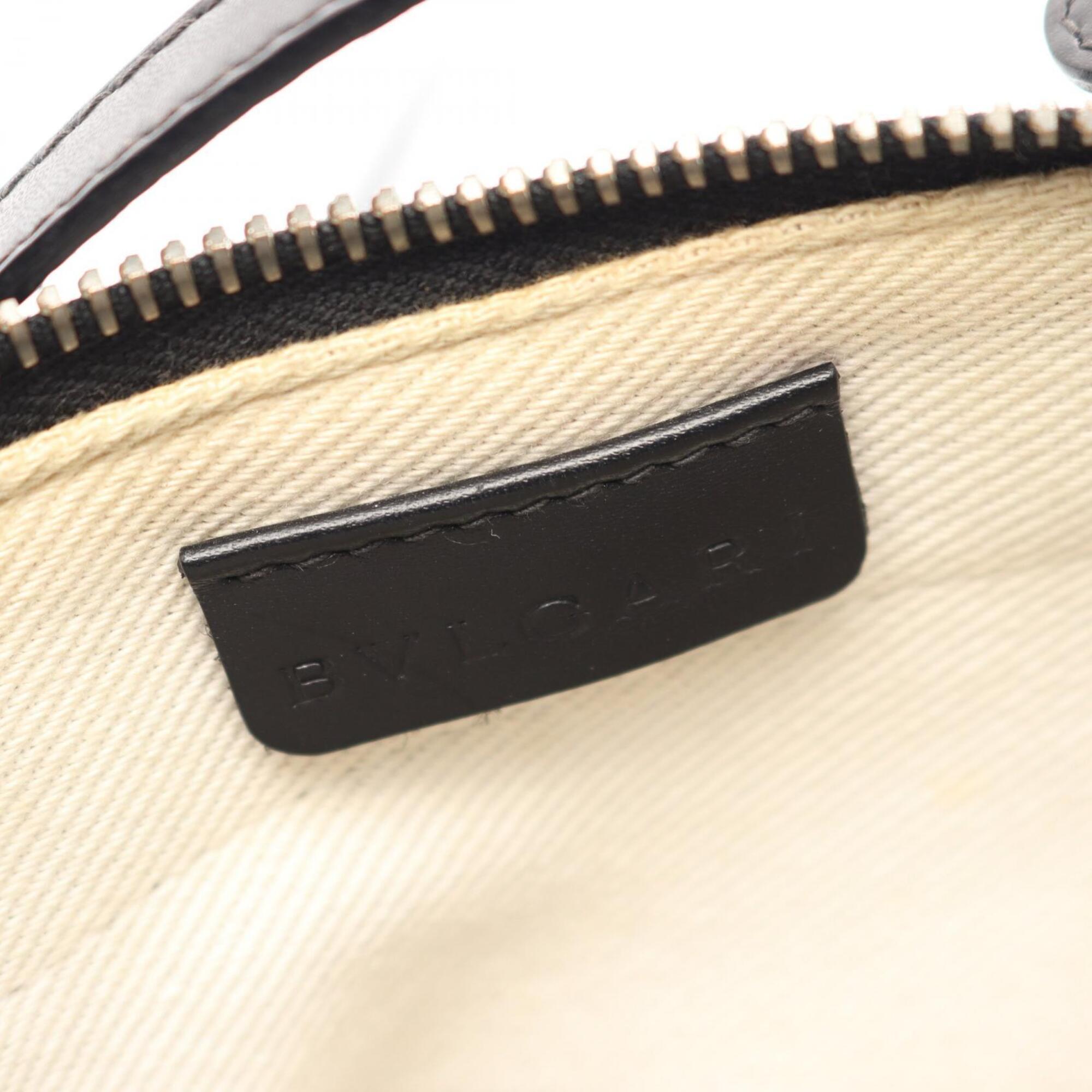 Bvlgari Black Gray Canvas Leather Handbag Shoulder Bag (Pre-Owned)