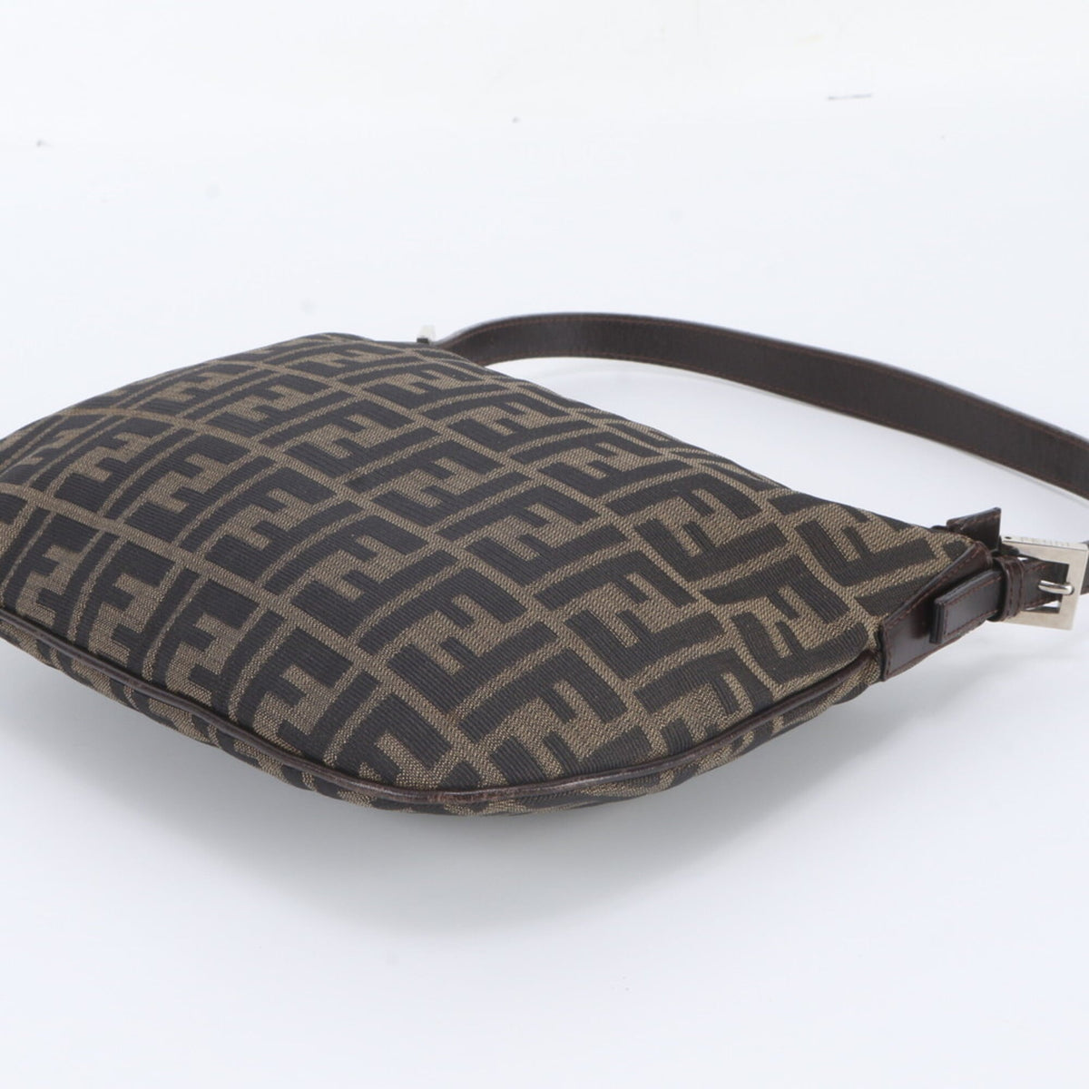 Fendi Brown Leather Canvas Handbag Shoulder Bag Tote Bag (Pre-Owned)