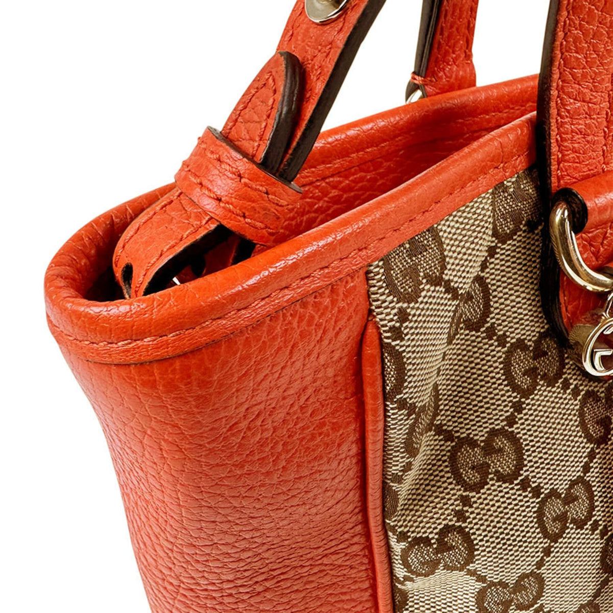 Gucci Brown Orange Gg Canvas Leather Handbag Shoulder Bag (Pre-Owned)