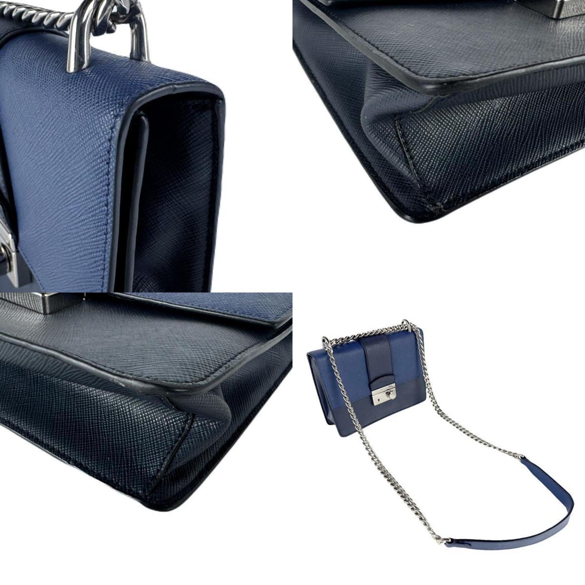 Prada Navy Leather Shoulder Bag (Pre-Owned)