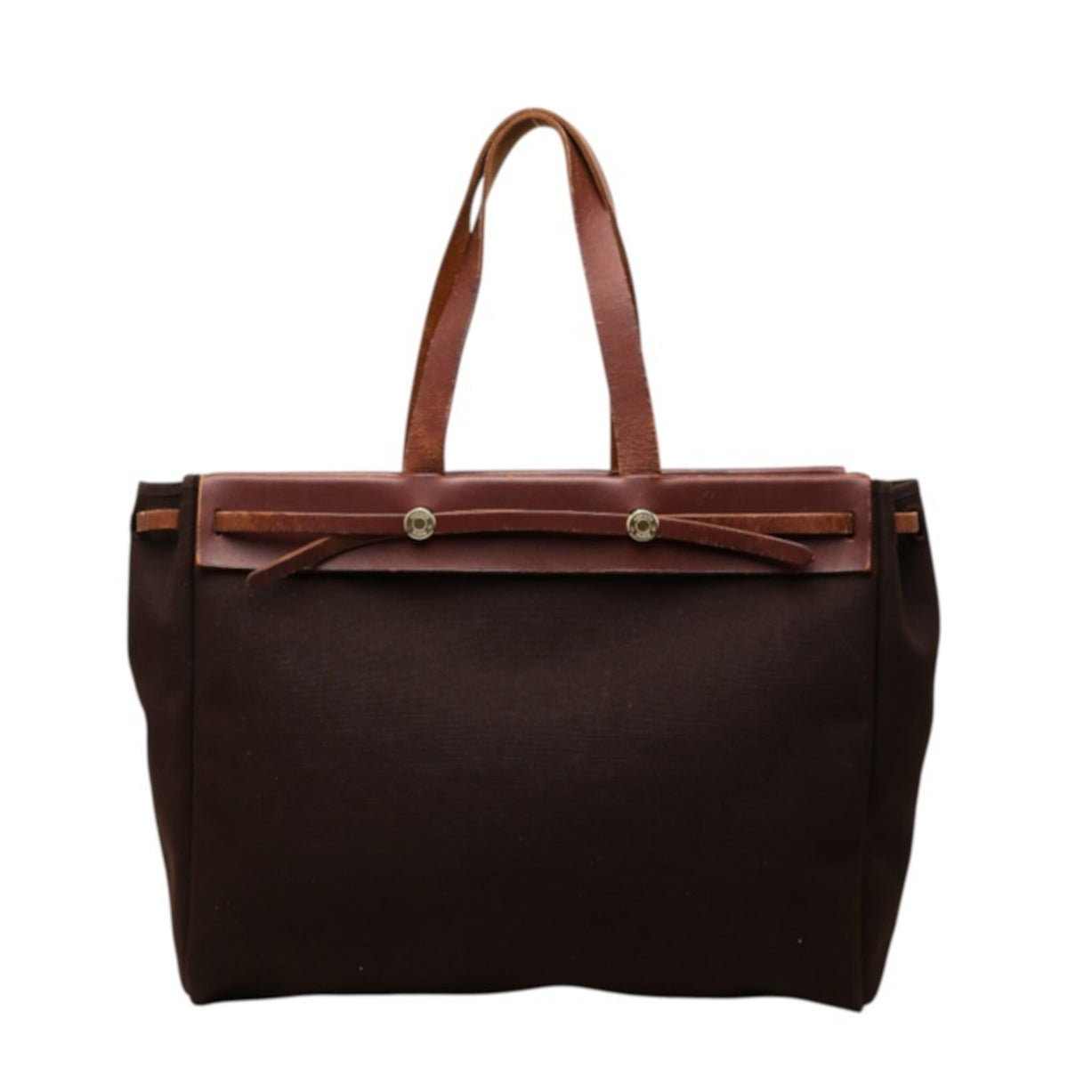 Hermes Brown Toile H Leather Tote Bag (Pre-Owned)