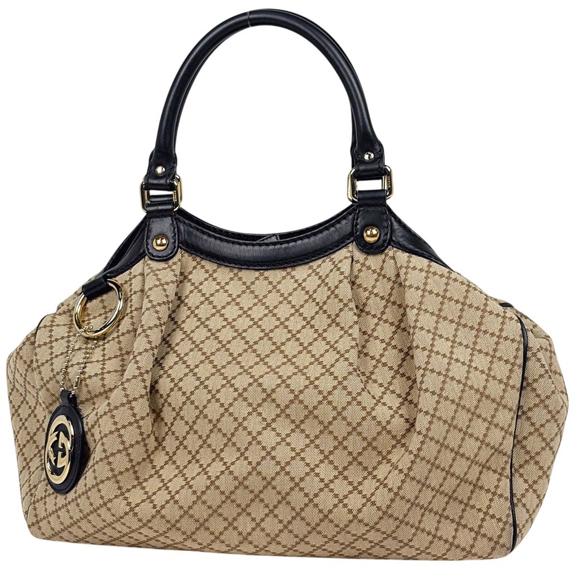 Gucci Beige Black Canvas Handbag Shoulder Bag (Pre-Owned)