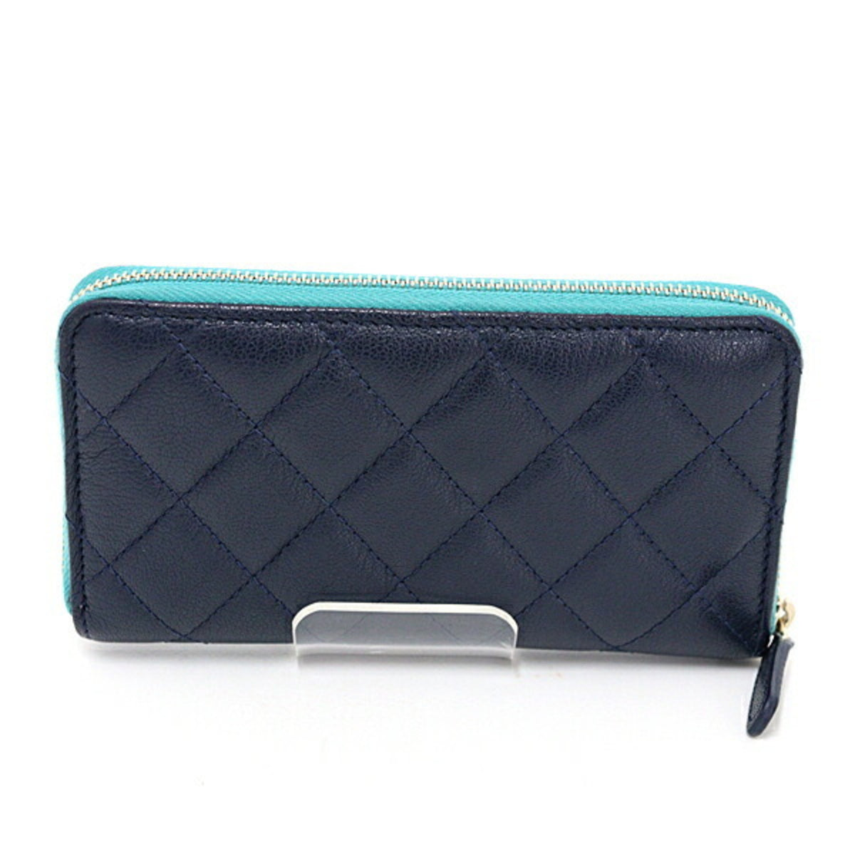 Chanel Green Navy Pink Leather Wallet (Bi-Fold) (Pre-Owned)