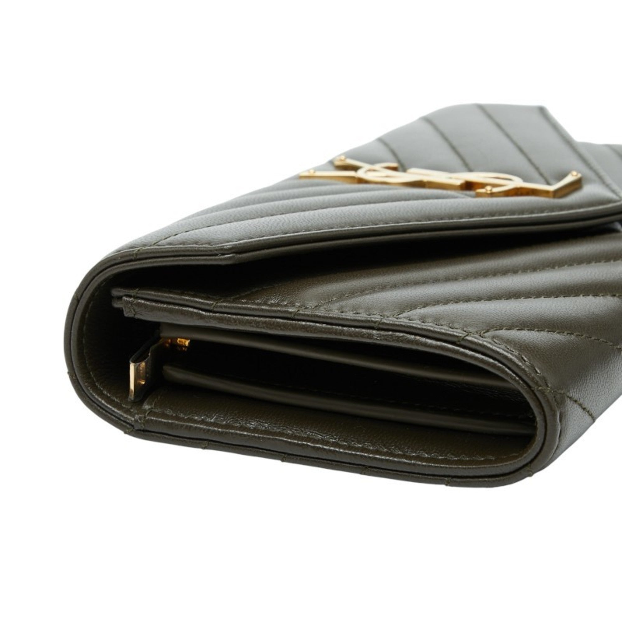 Saint Laurent Khaki Leather Long Wallet (Bi-Fold) (Pre-Owned)