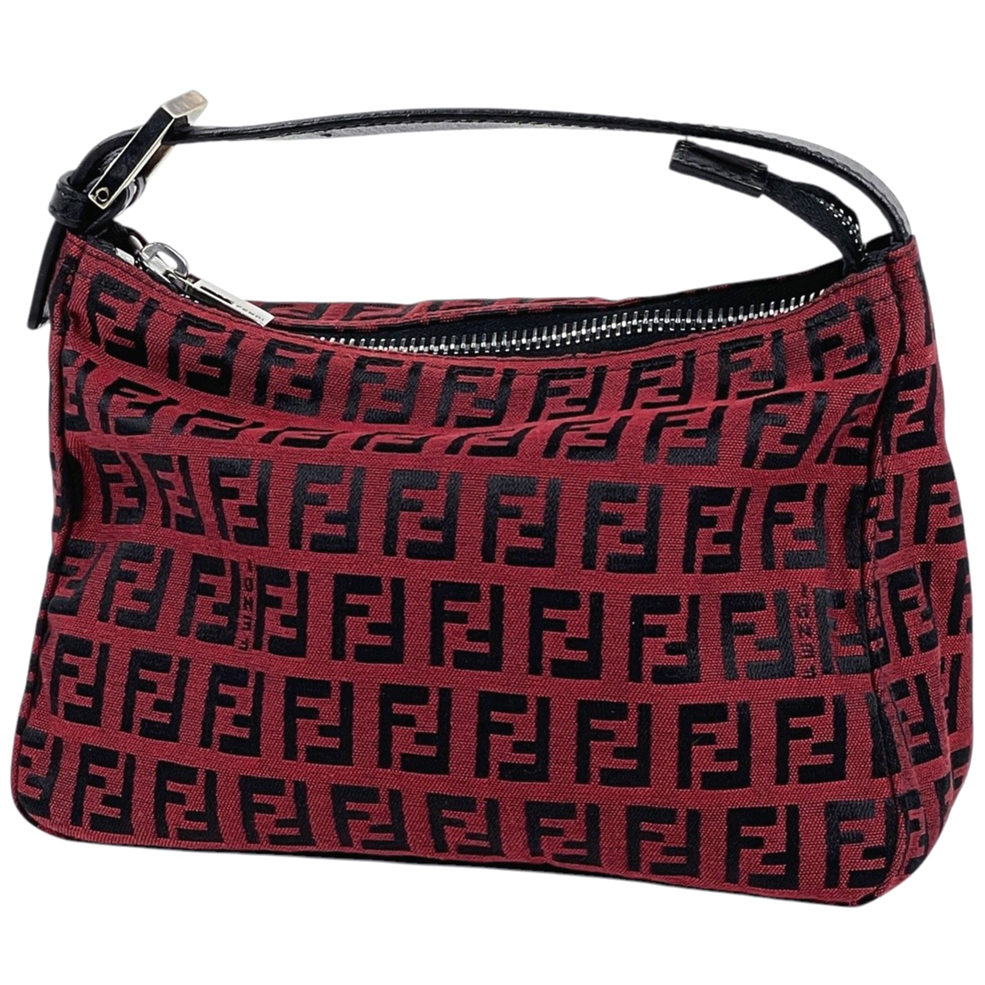 Fendi Zucchino Black Red Color Canvas Handbag (Pre-Owned)