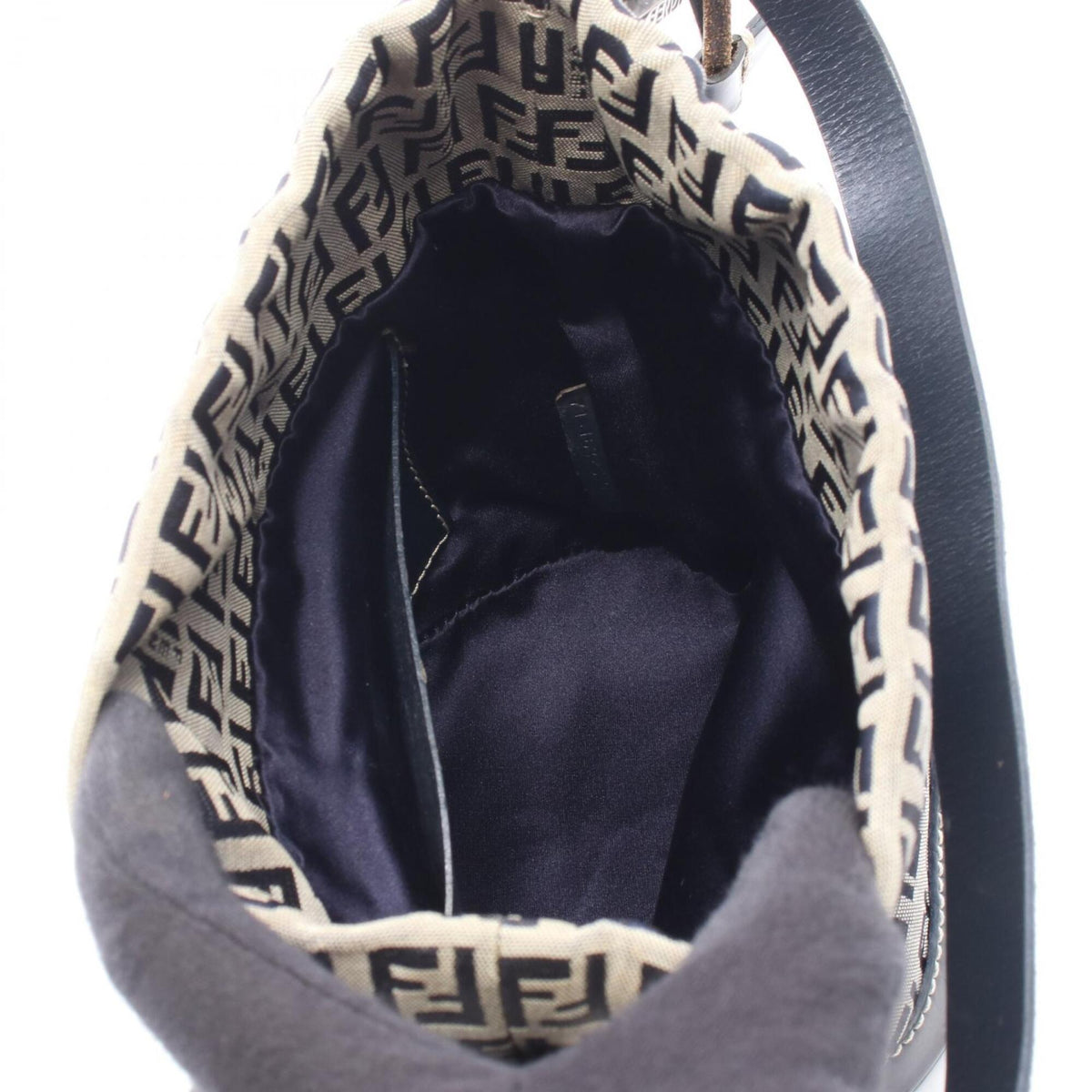 Fendi Gray Navy Canvas Leather Handbag Shoulder Bag (Pre-Owned)