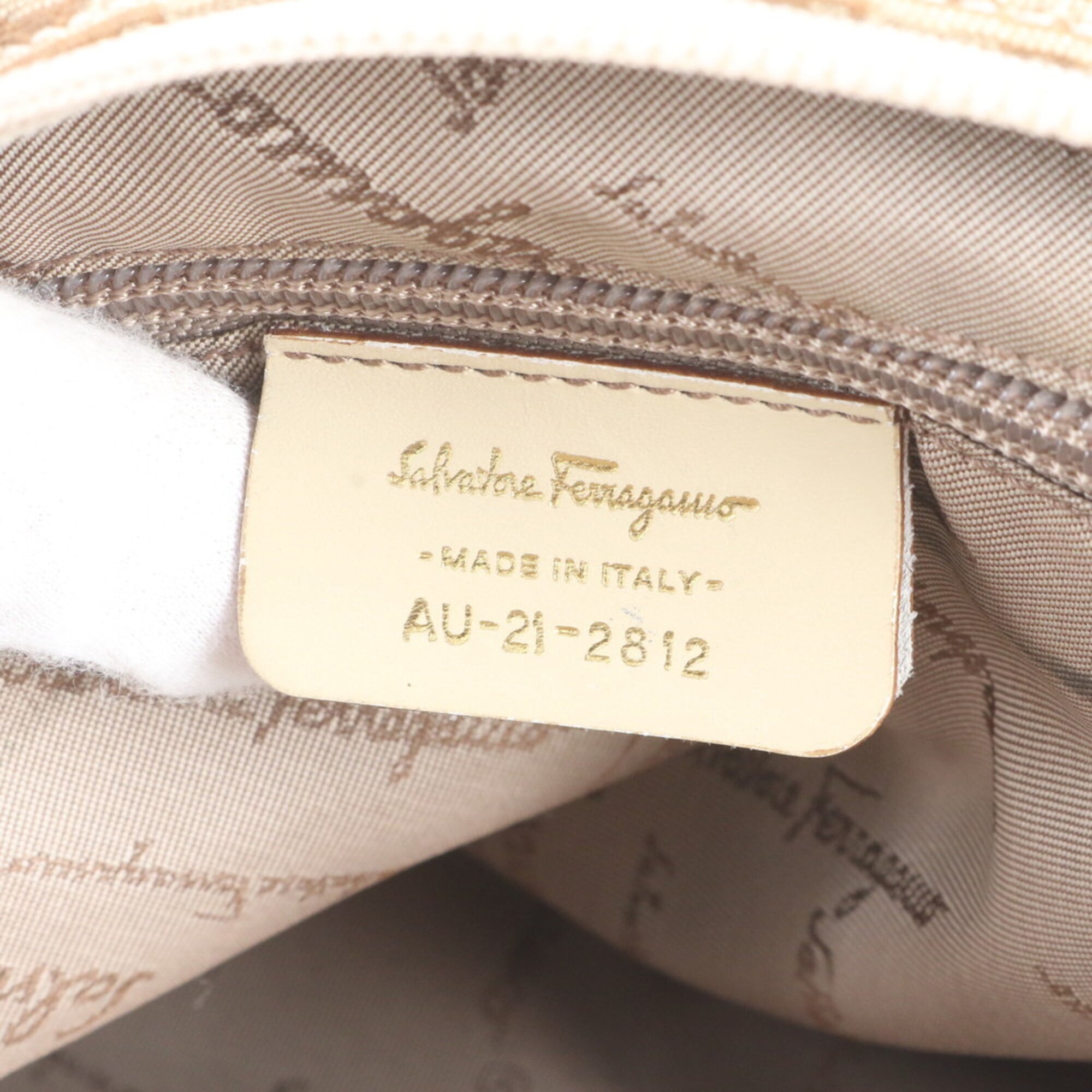 Salvatore Ferragamo Beige Leather Canvas Handbag Shoulder Bag Tote Bag (Pre-Owned)
