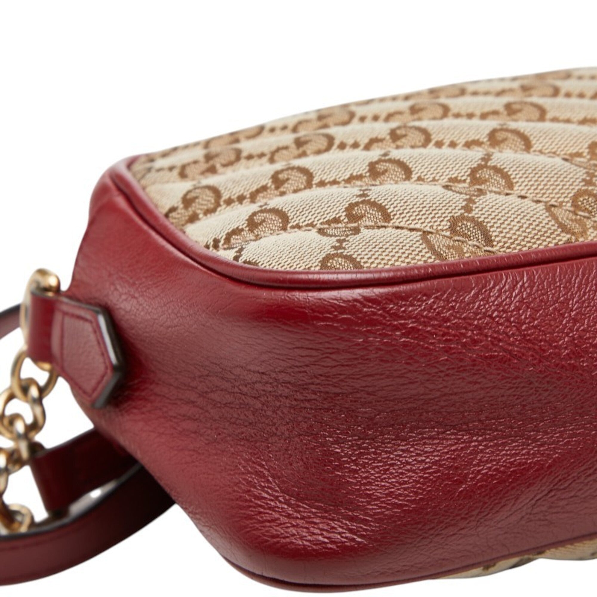 Gucci Beige Red Color Canvas Leather Shoulder Bag (Pre-Owned)