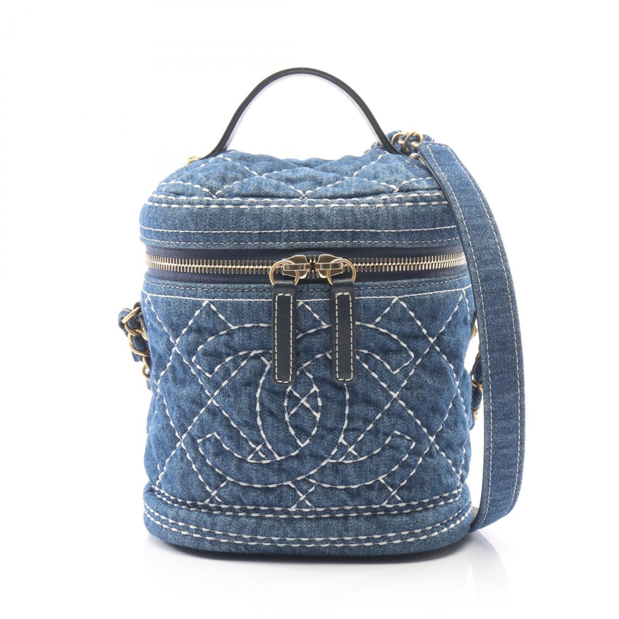 Chanel Denim Navy Denim Leather Handbag Shoulder Bag Vanity Bag (Pre-Owned)