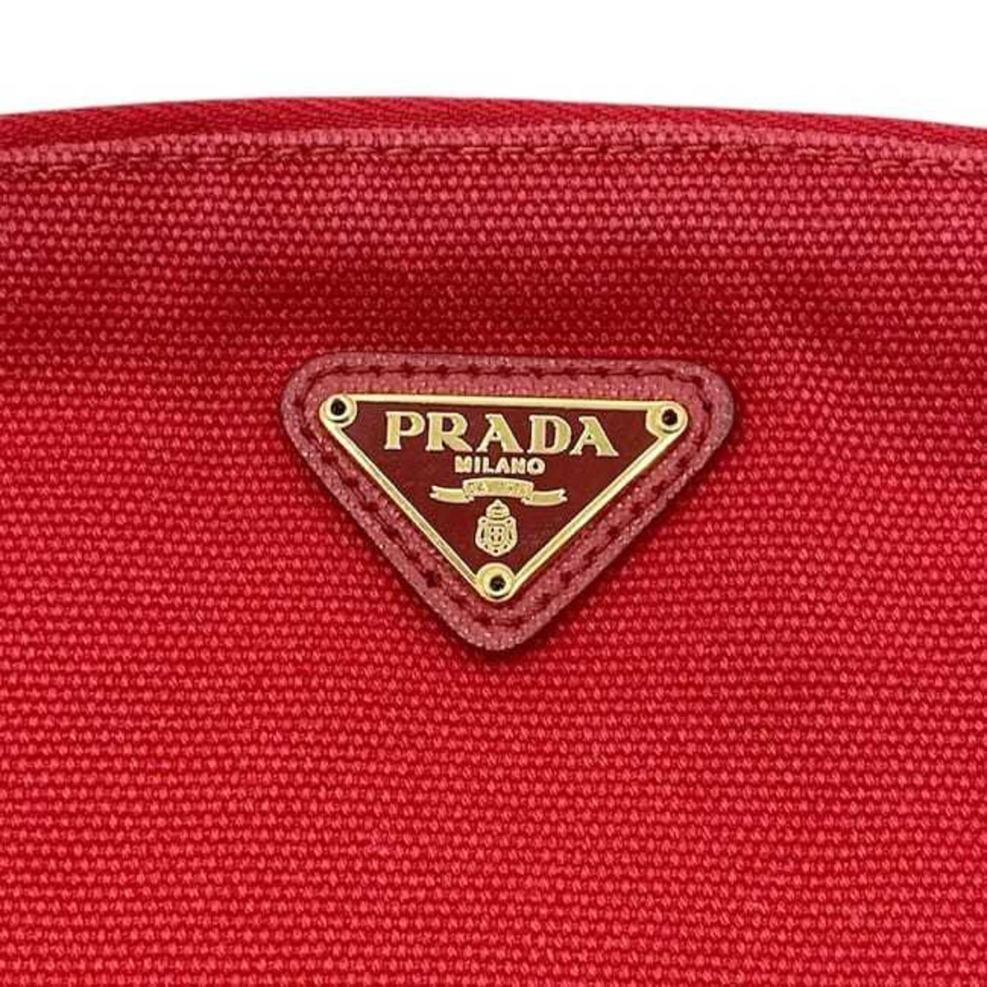 Prada Red Color Canvas Leather Pouch (Pre-Owned)