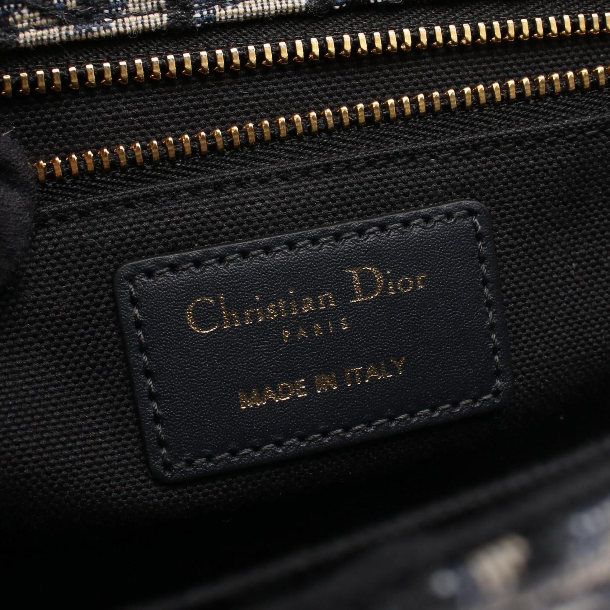 Christian Dior Beige Navy Canvas Leather Handbag Shoulder Bag (Pre-Owned)