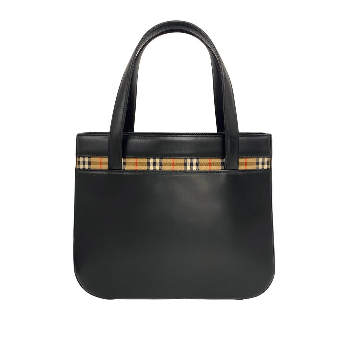 Burberry Beige Black Leather Canvas Handbag (Pre-Owned)