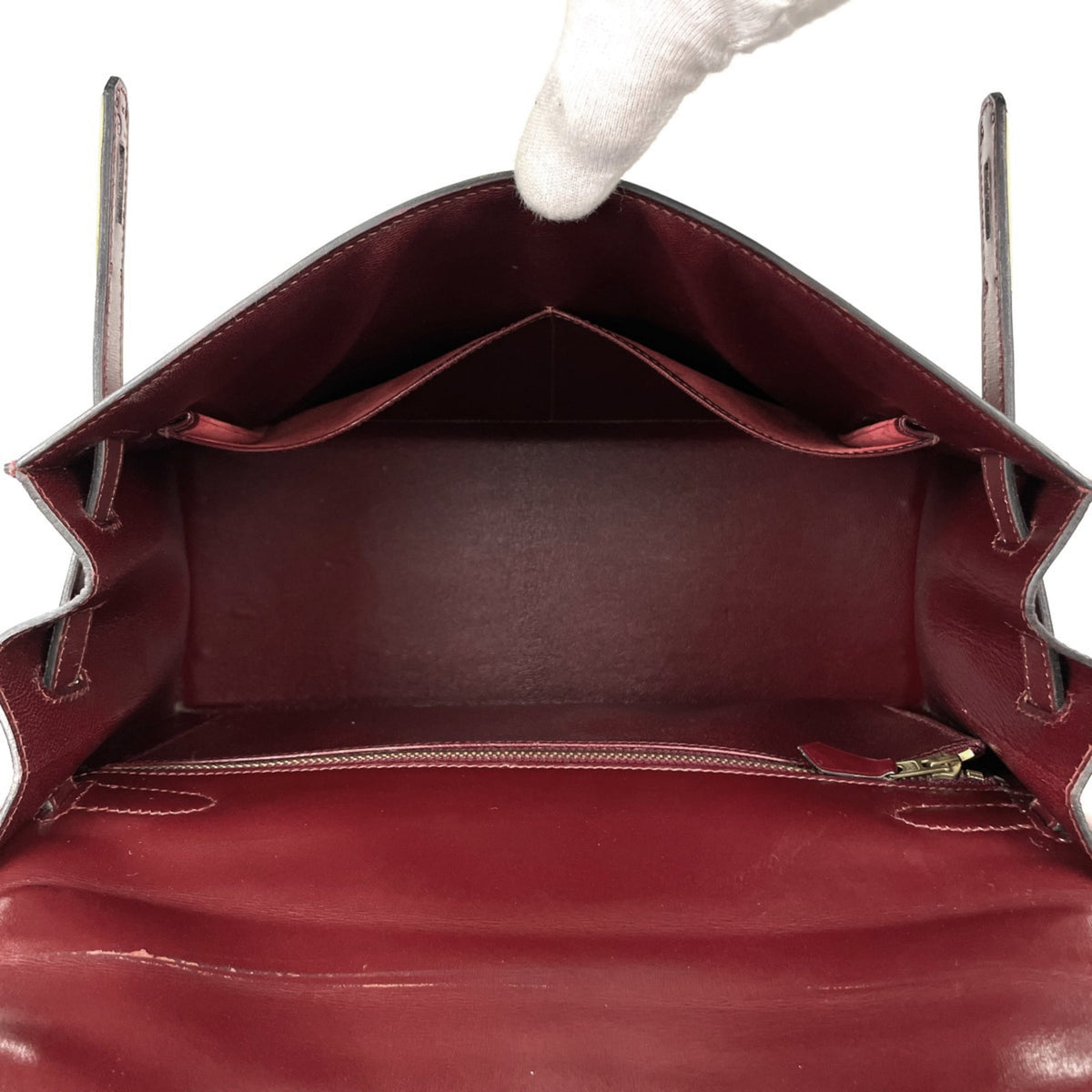 Hermes Kelly Rouge H Box Calf Leather Handbag (Pre-Owned)