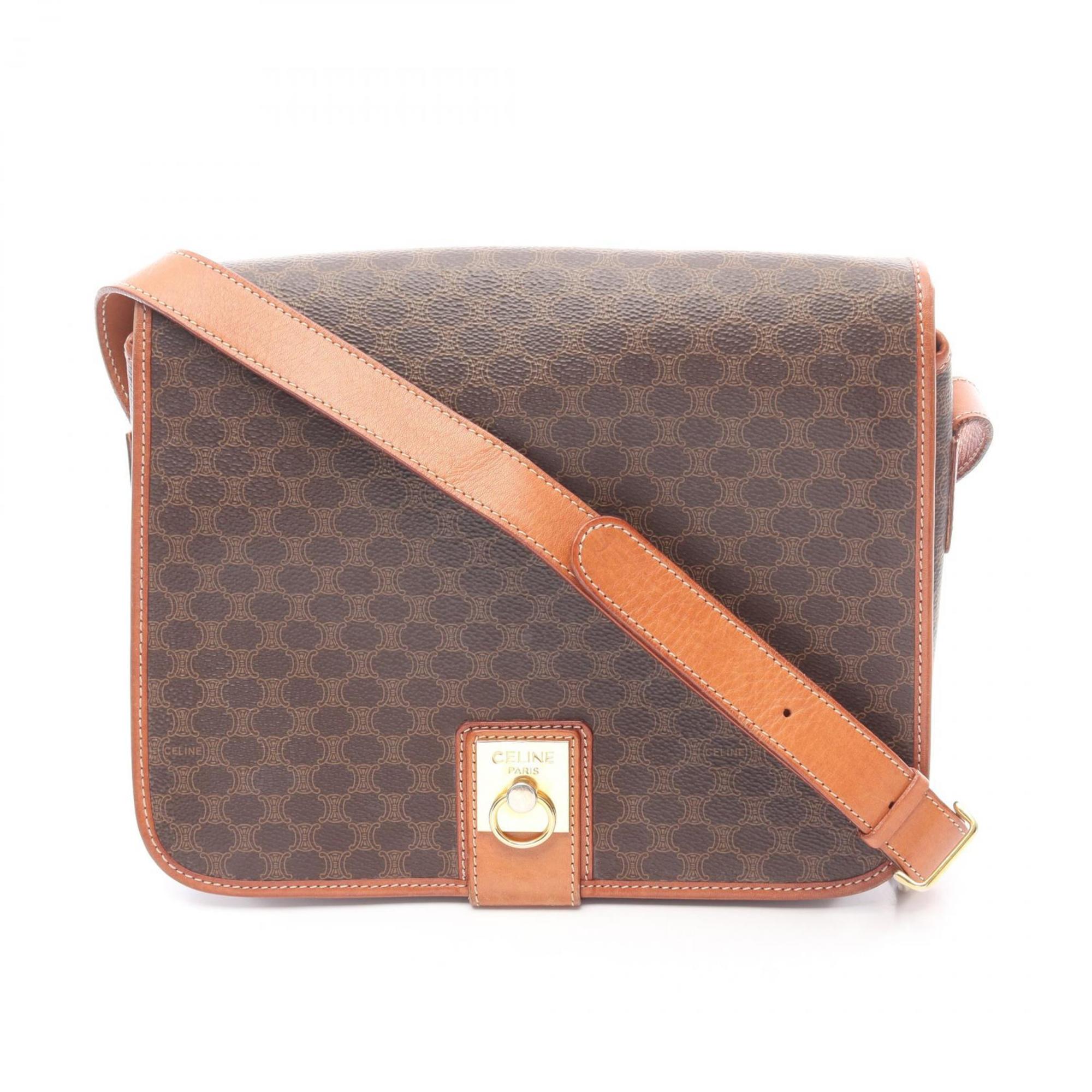 Celine Brown Coated Canvas Leather Shoulder Bag (Pre-Owned)