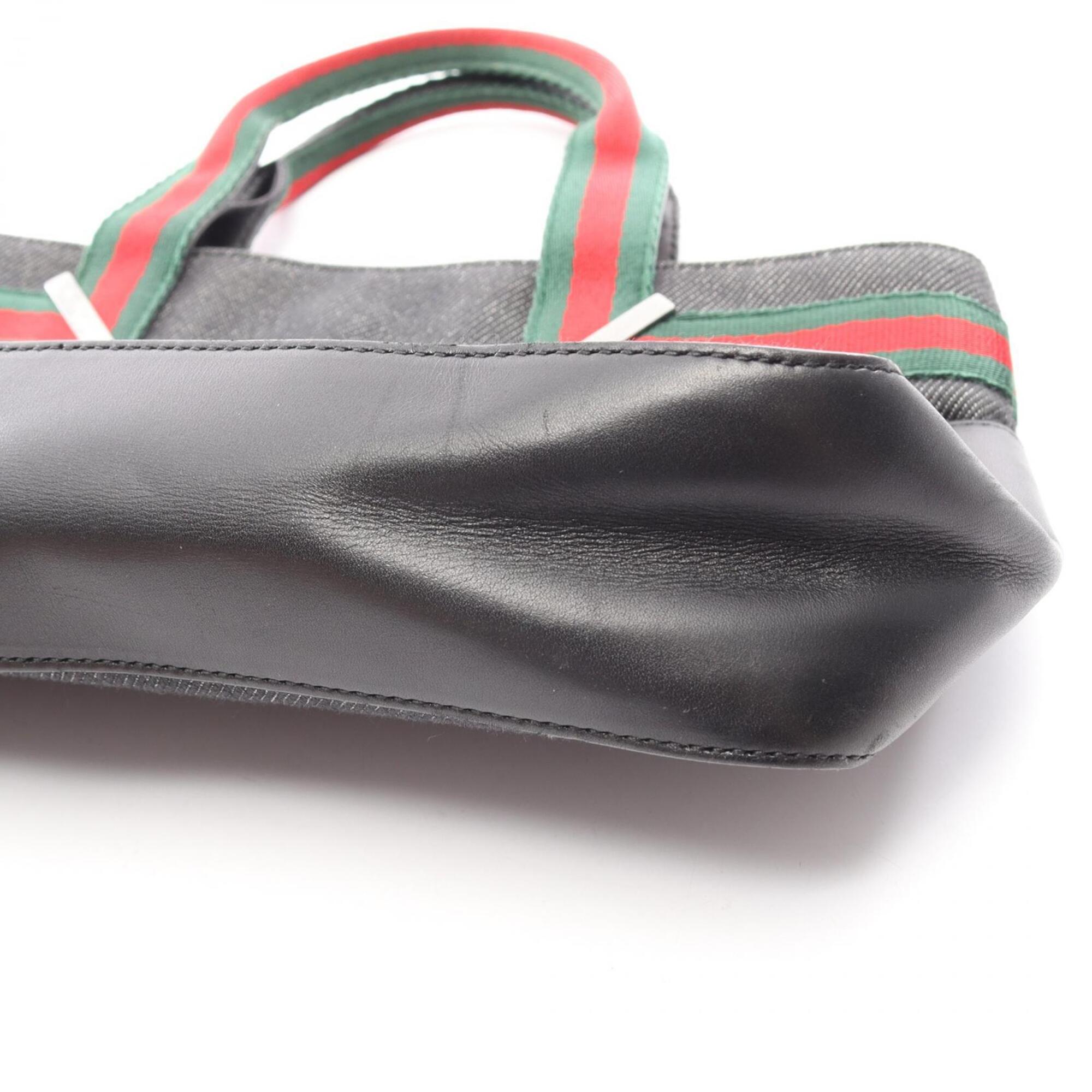 Gucci Black Green Red Color Canvas Leather Handbag (Pre-Owned)