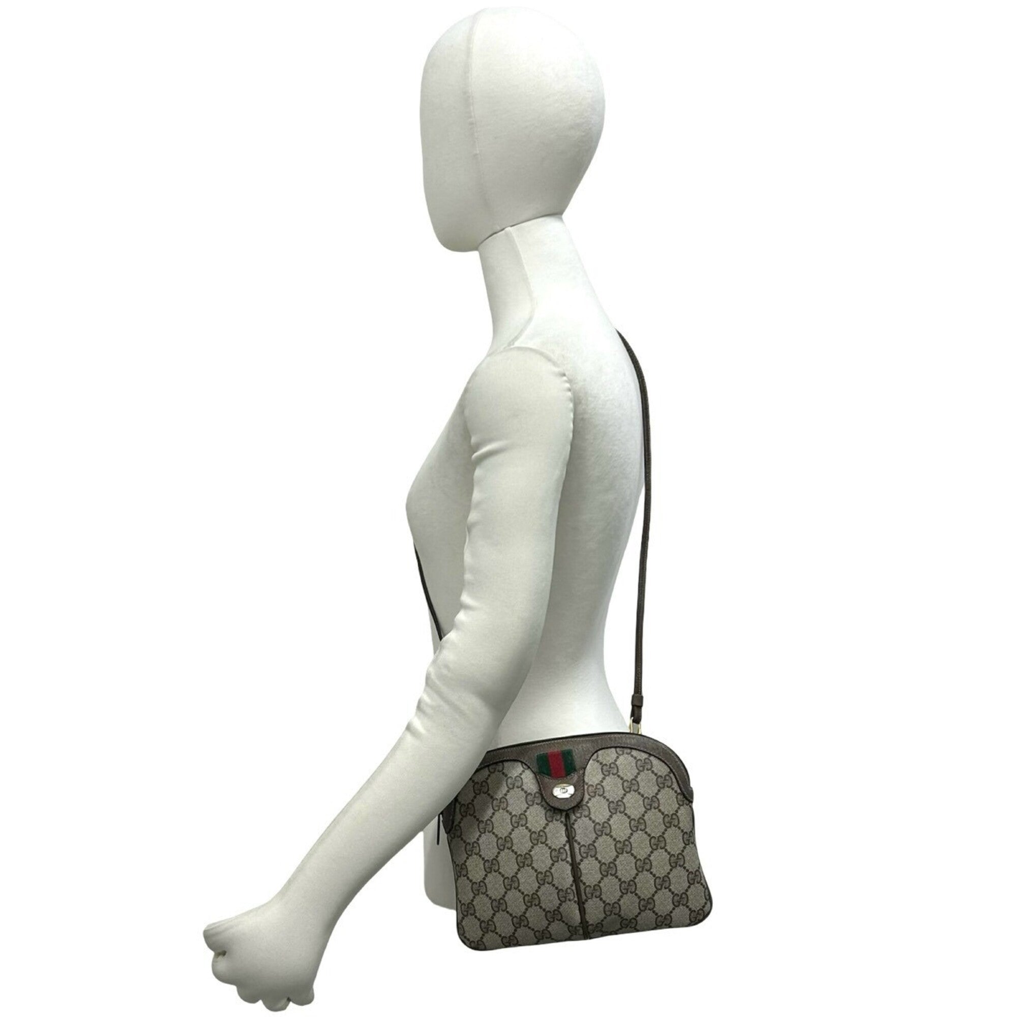 Gucci Brown Green Red Color Leather Pvc Shoulder Bag (Pre-Owned)