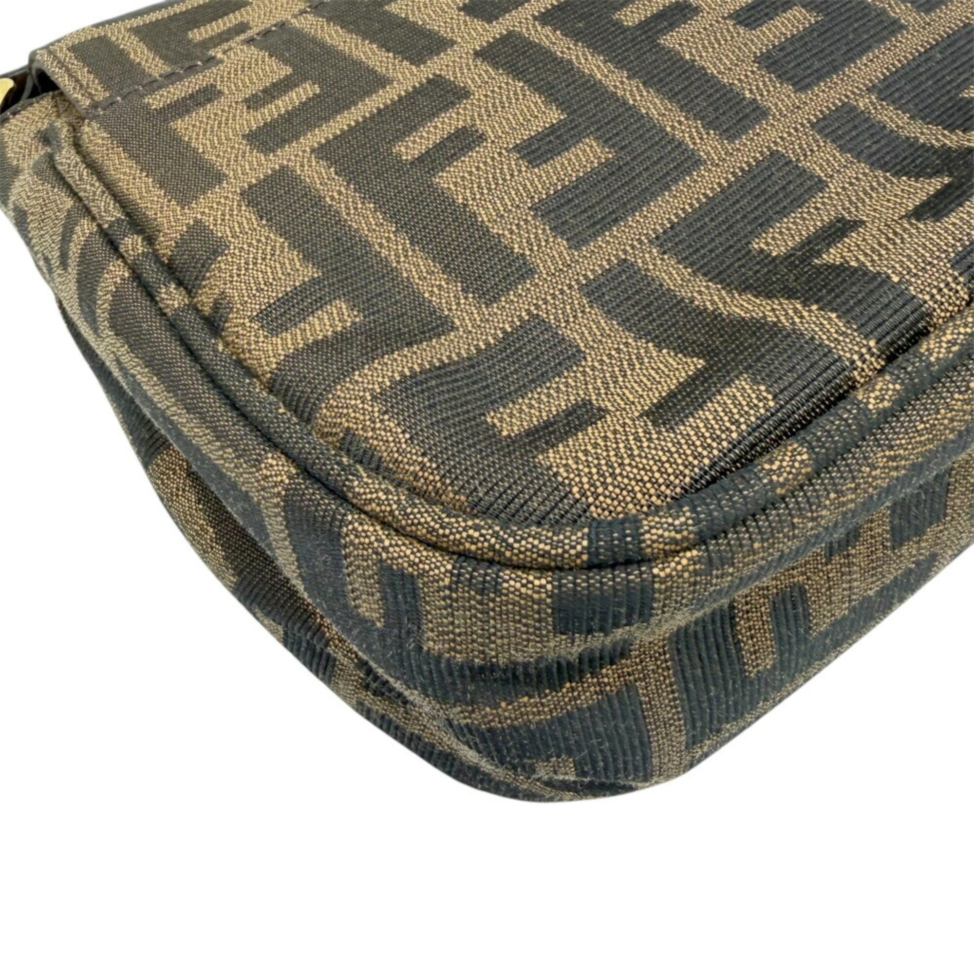 Fendi Zucca Brown Canvas Leather Shoulder Bag (Pre-Owned)