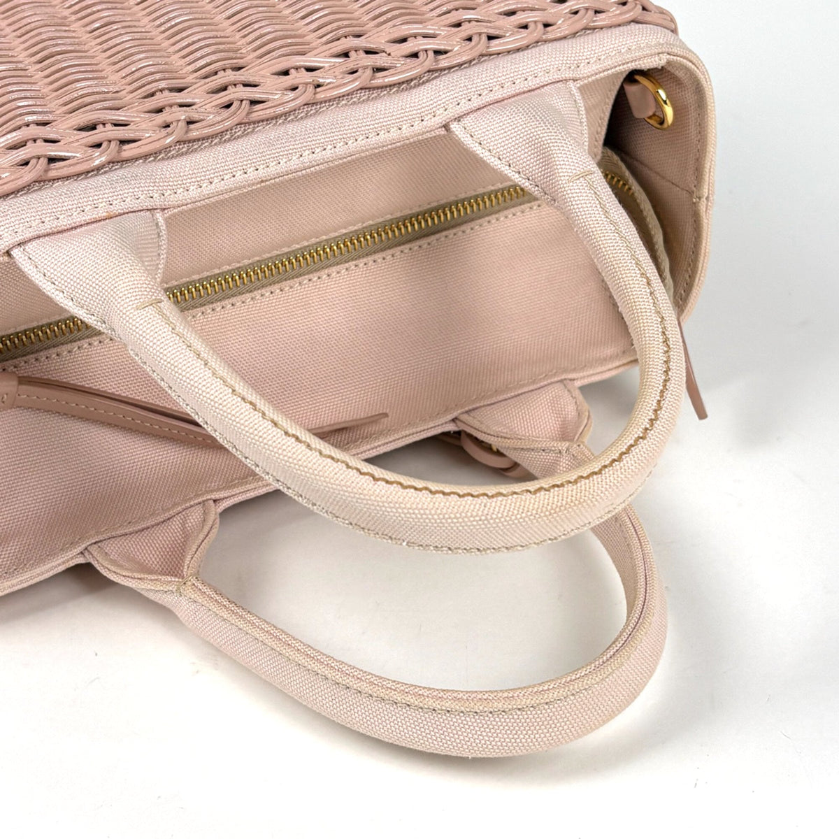 Prada Pink Canvas Basket Handbag (Pre-Owned)