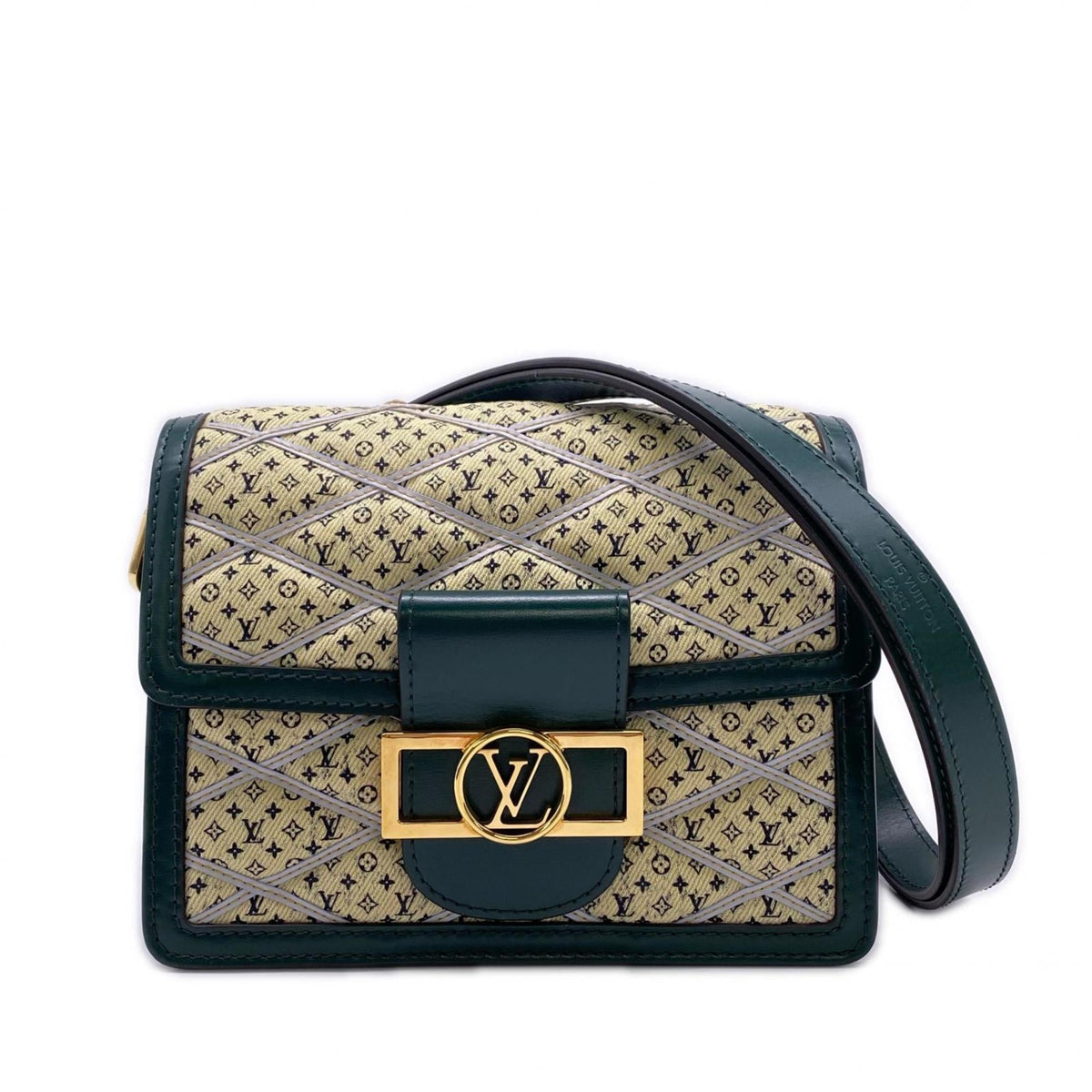 Louis Vuitton Beige Green Canvas Leather Shoulder Bag (Pre-Owned)