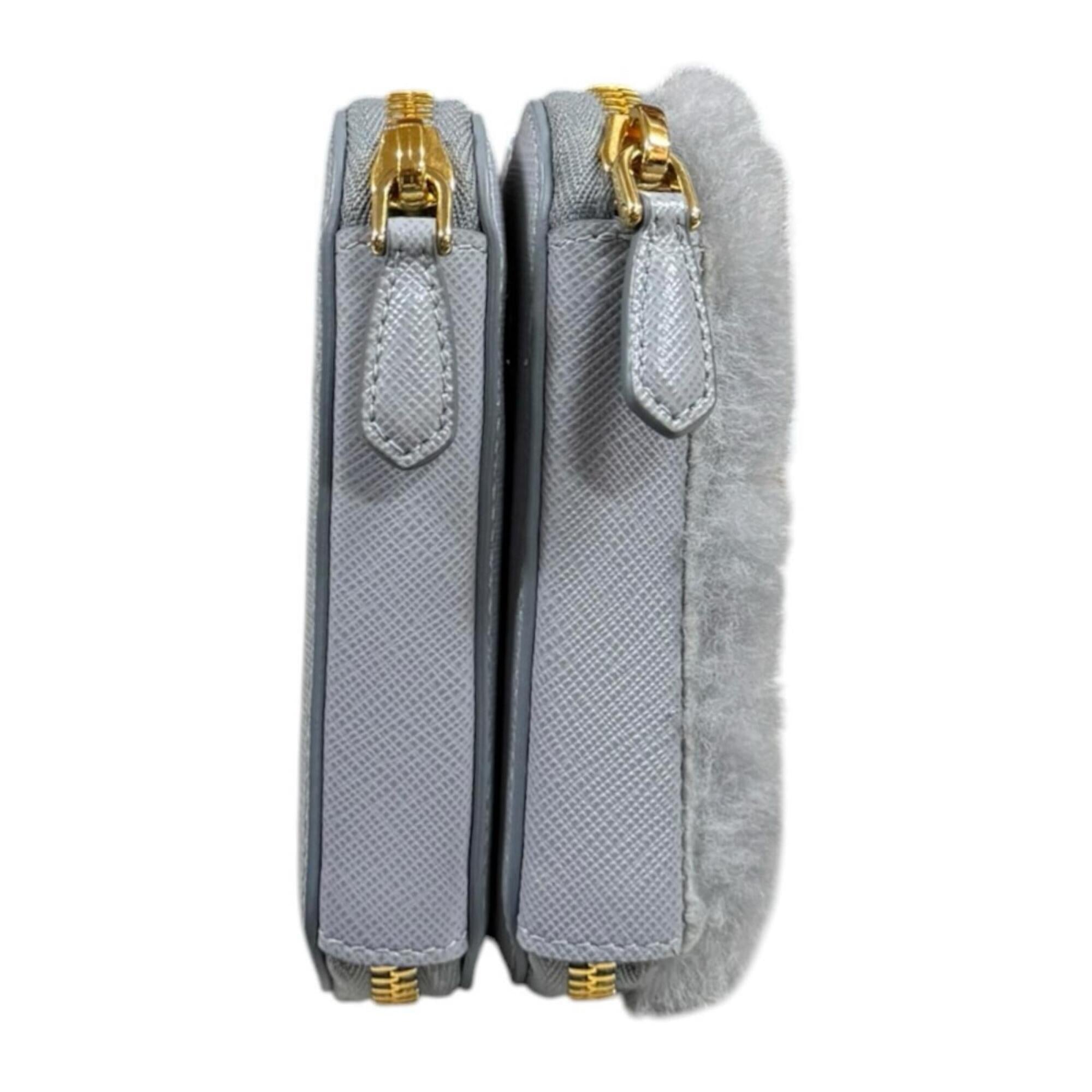 Prada Saffiano Gray Leather Shoulder Bag (Pre-Owned)
