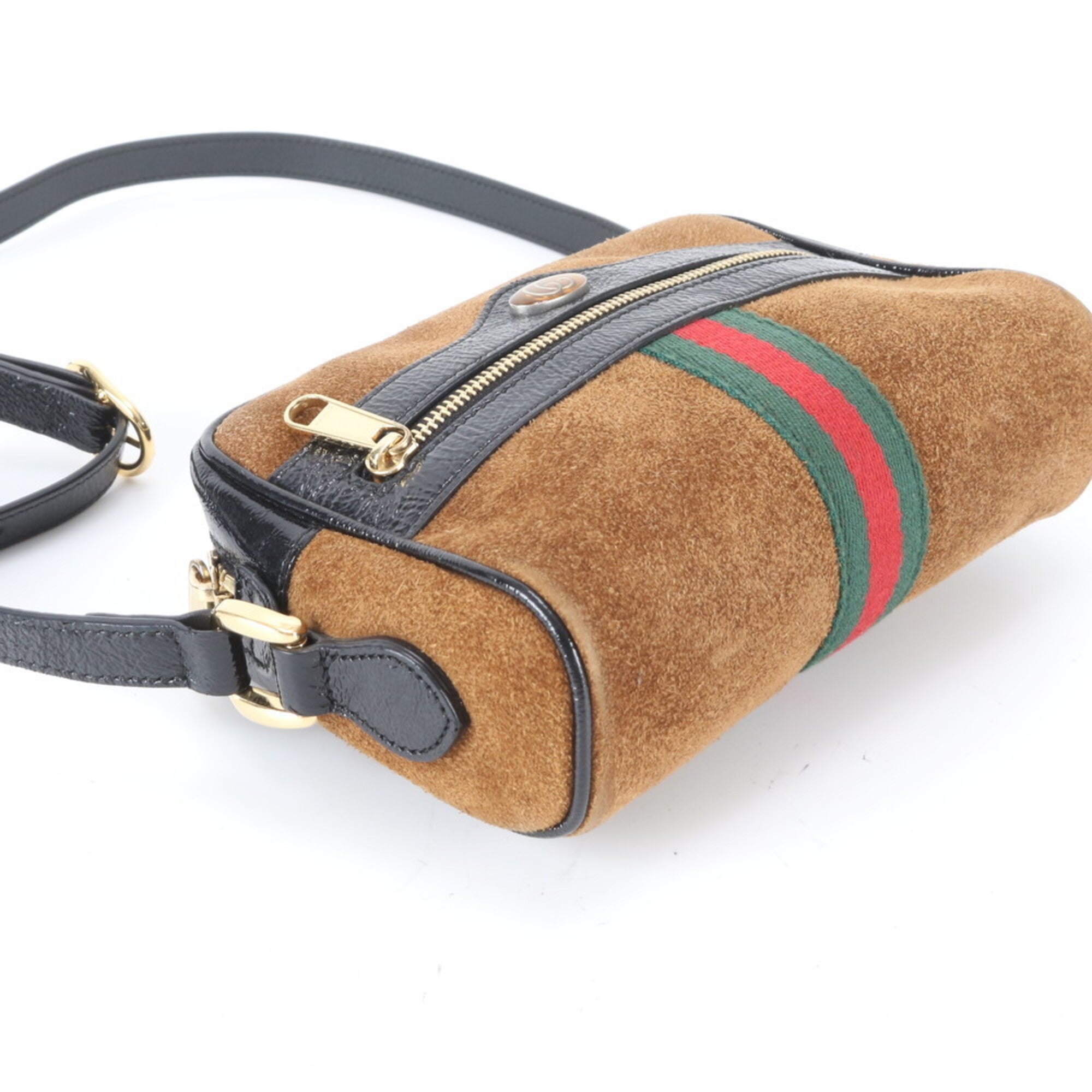 Gucci Sherry Line Black Brown Leather Shoulder Bag (Pre-Owned)