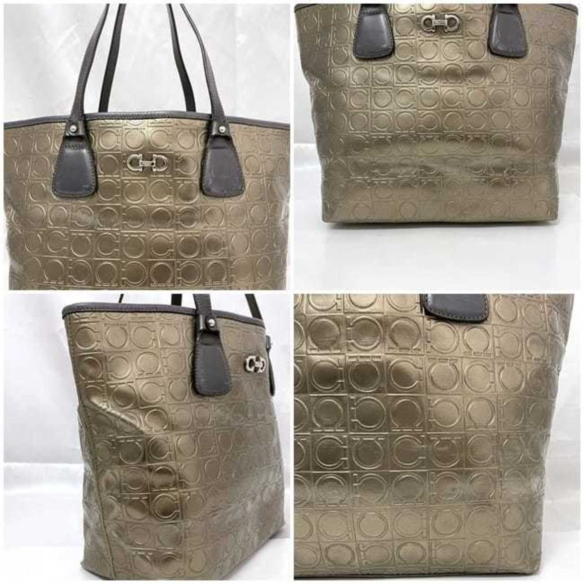 Salvatore Ferragamo Gold Gray Pvc Leather Tote Bag (Pre-Owned)