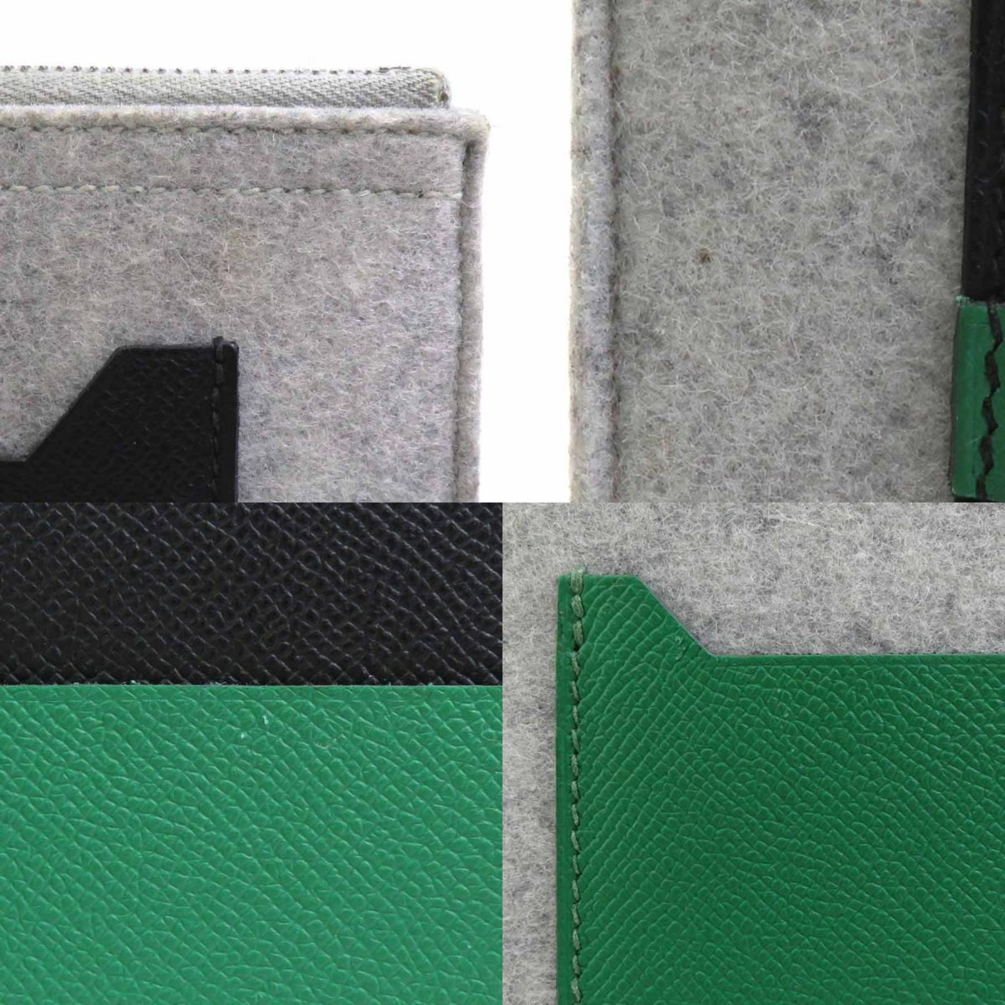 Hermes Black Gray Green Felt Leather Clutch Bag (Pre-Owned)