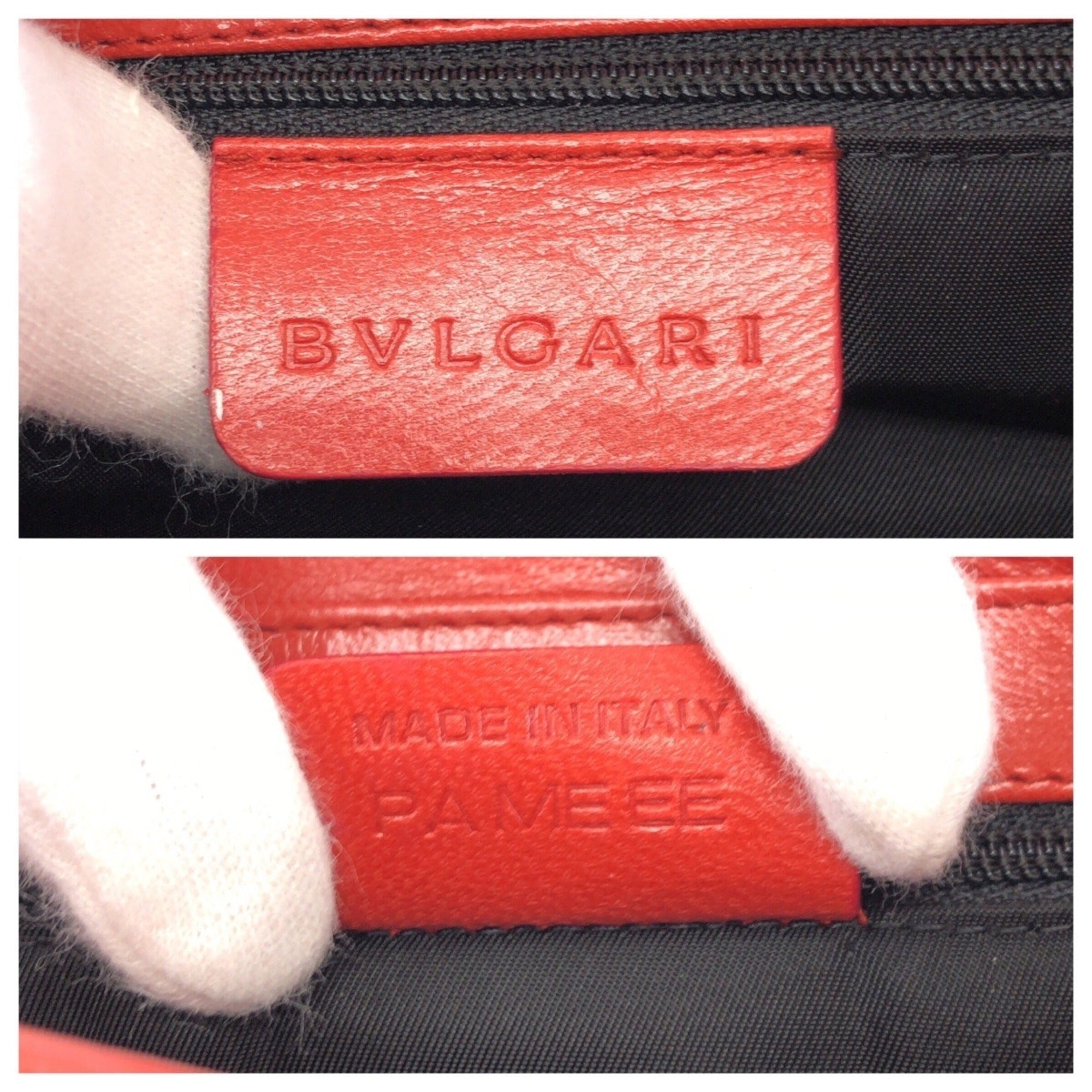 Bvlgari Ivory Red Color Canvas Leather Shoulder Bag Tote Bag (Pre-Owned)