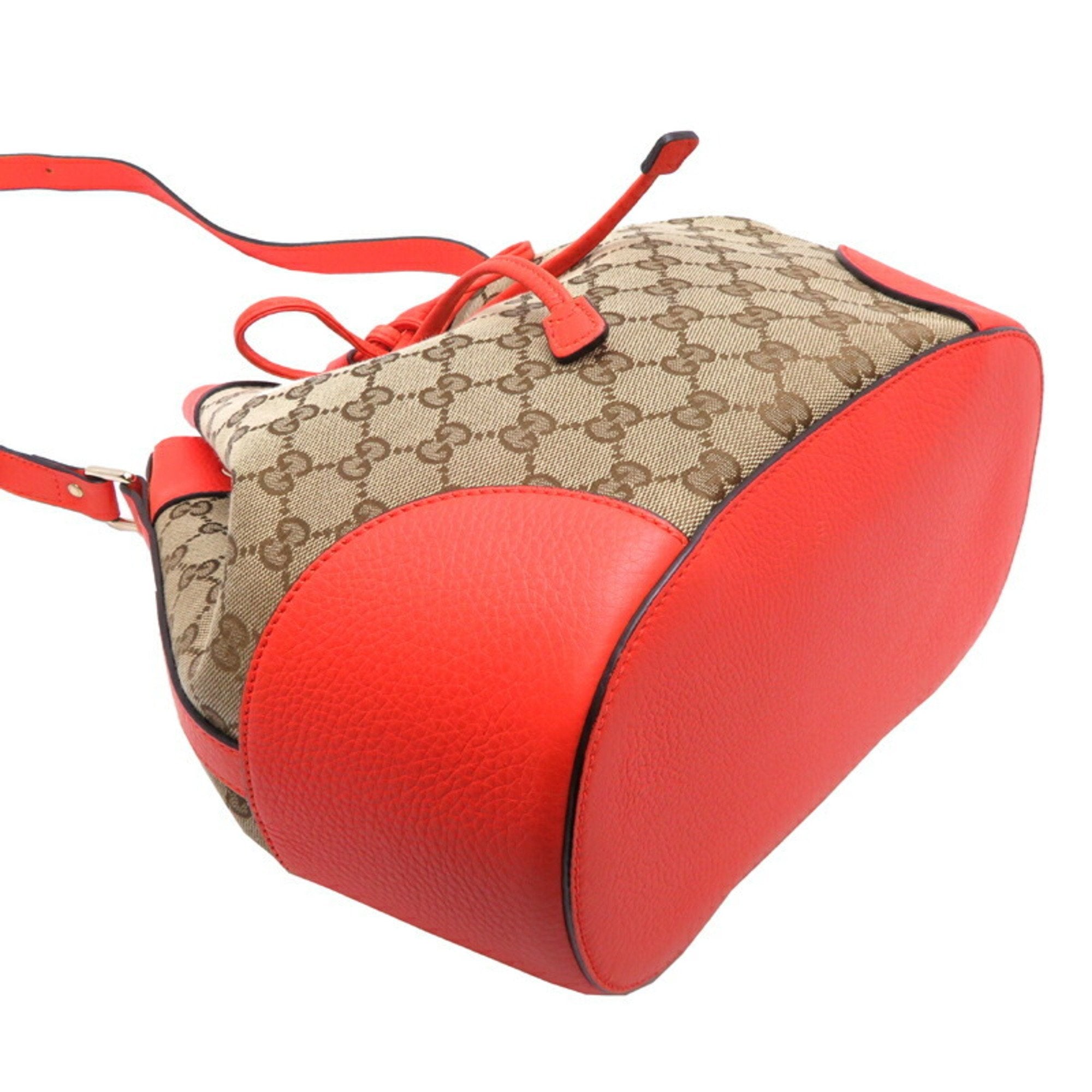 Gucci Beige Orange Gg Canvas Leather Shoulder Bag (Pre-Owned)