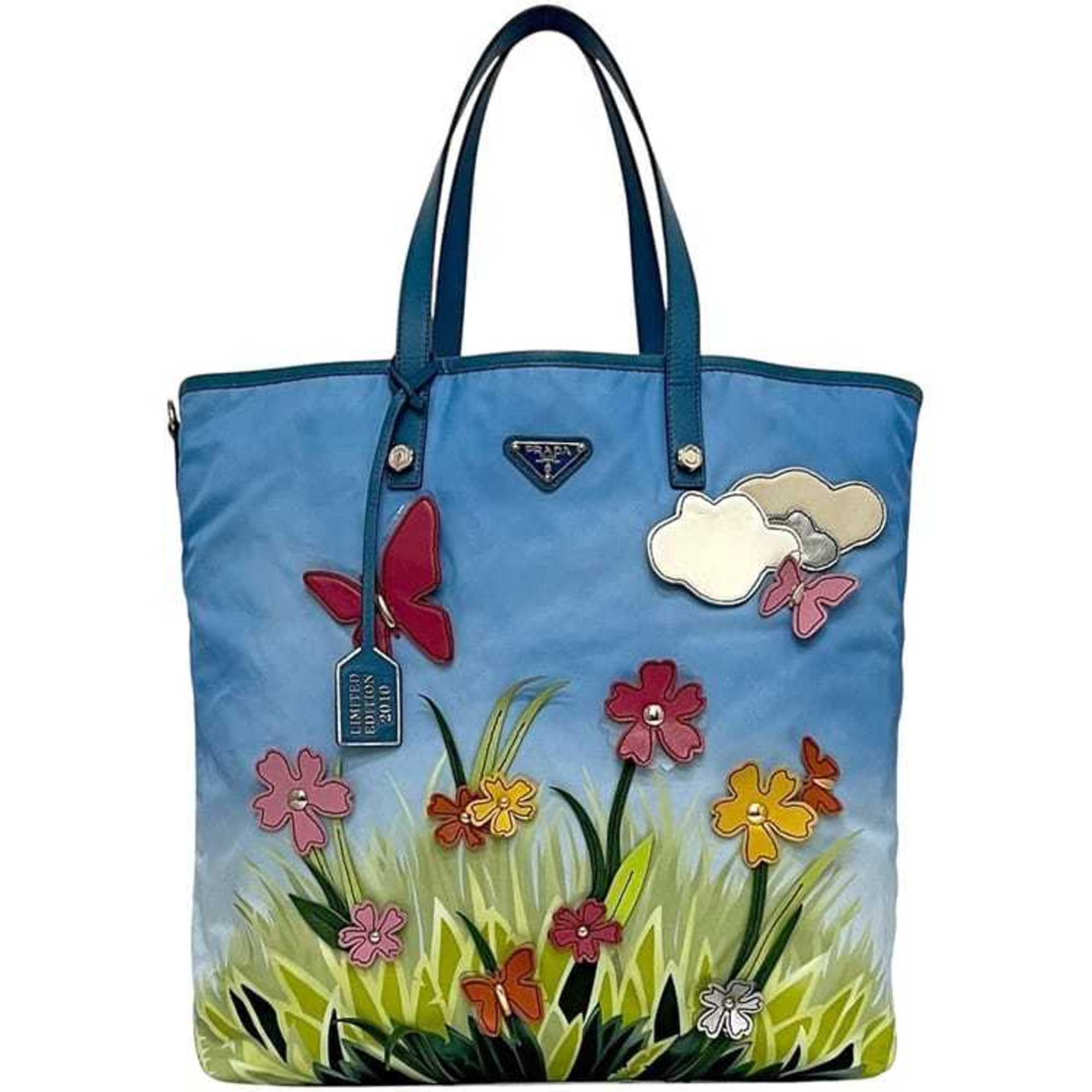 Prada Blue Light Blue Nylon Saffiano Triangle Tote Bag (Pre-Owned)