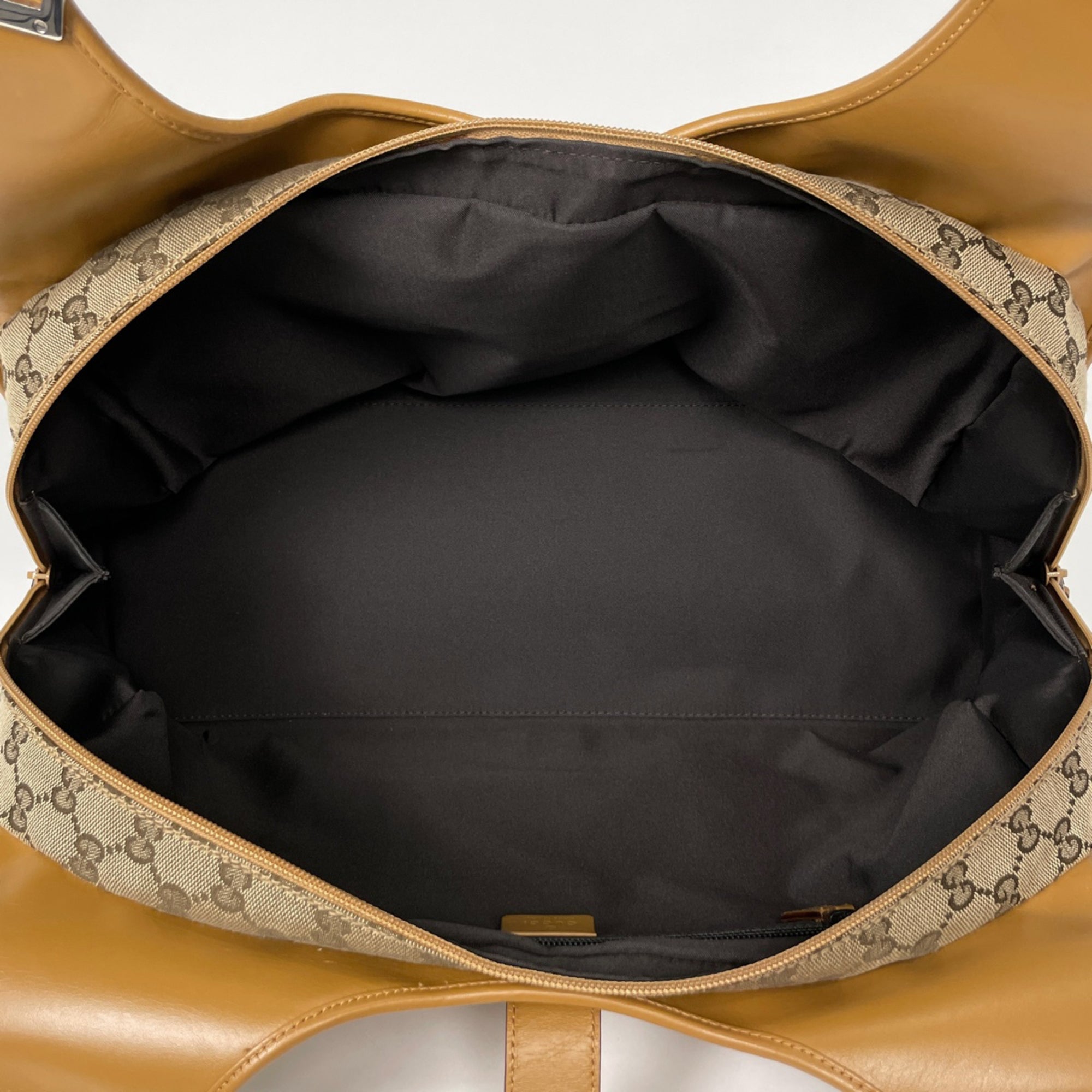 Gucci Beige Brown Gg Canvas Leather Shoulder Bag (Pre-Owned)