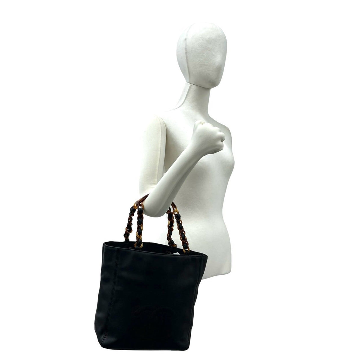 Chanel Black Brown Grained Calfskin Plastic Handbag (Pre-Owned)