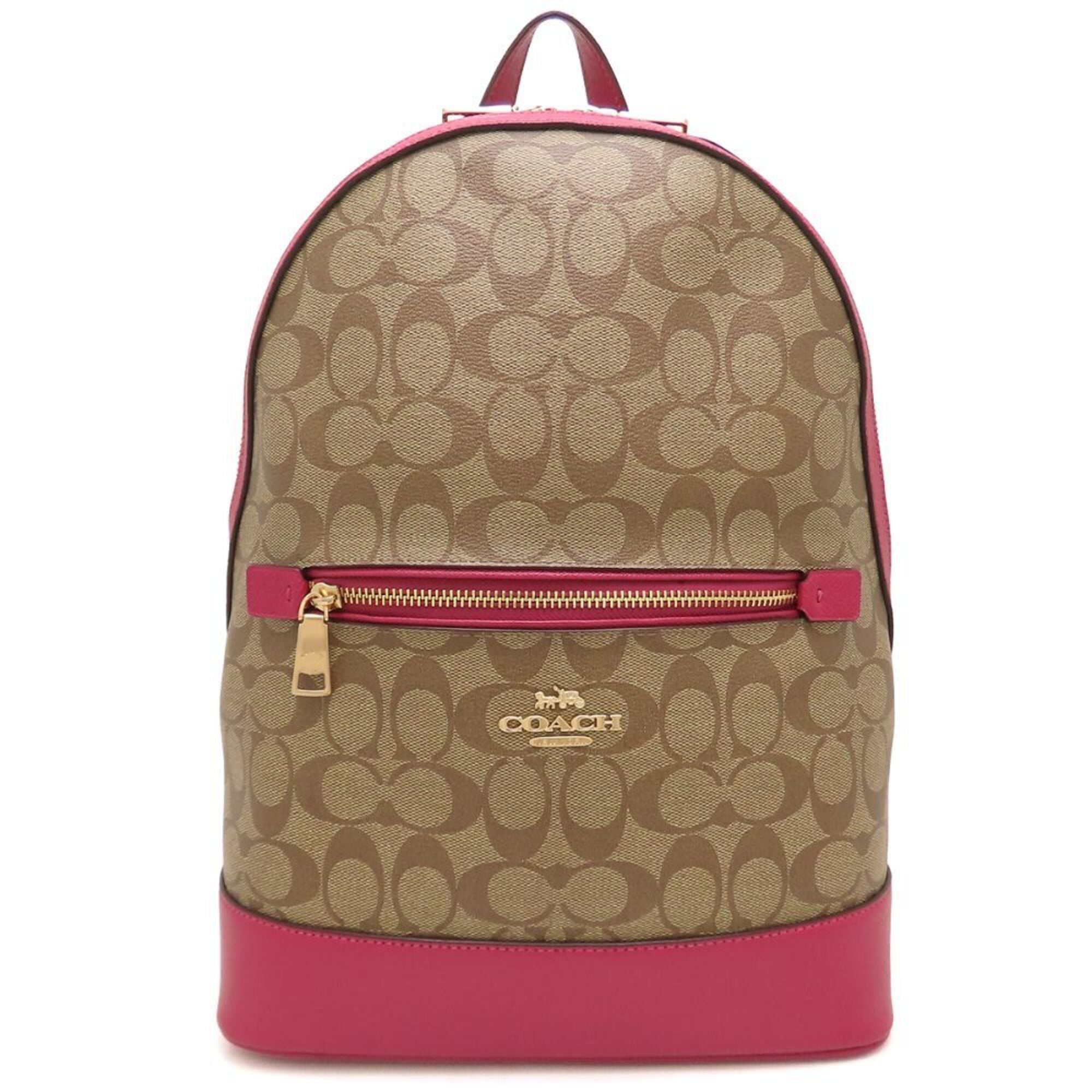 Coach Beige Pink Canvas Leather Backpack (Pre-Owned)