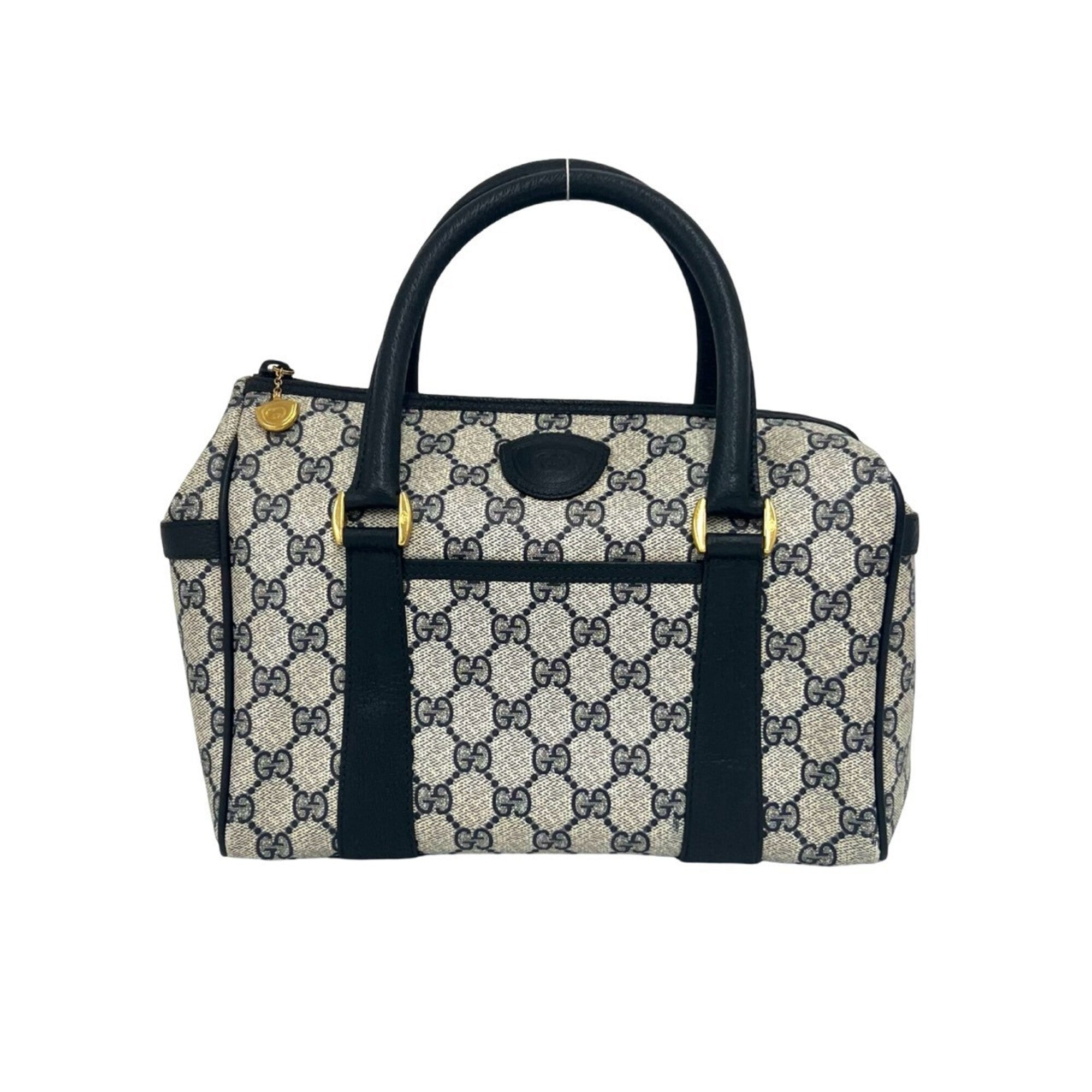 Gucci Navy Pvc Leather Boston Bag Handbag (Pre-Owned)
