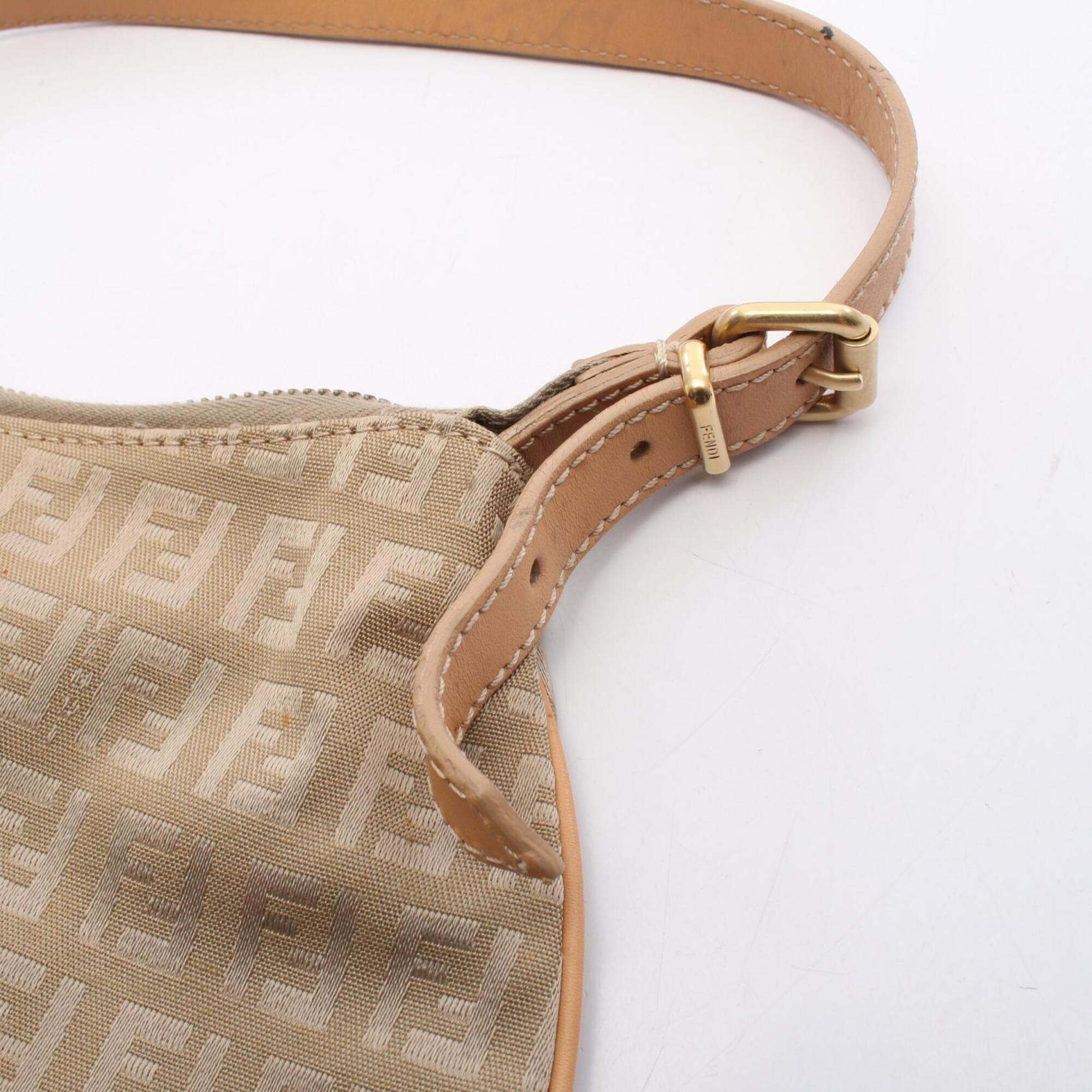 Fendi Beige Canvas Leather Handbag Shoulder Bag (Pre-Owned)