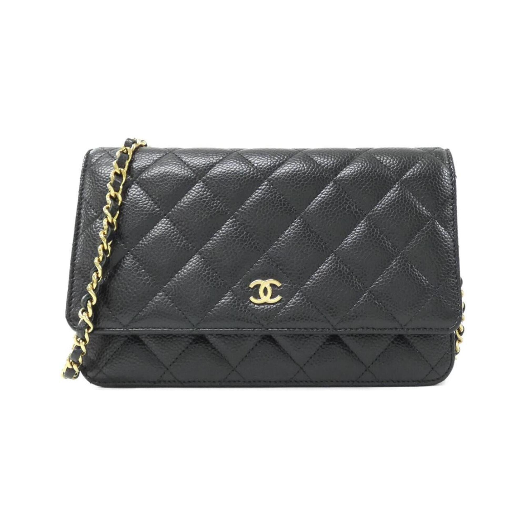 Chanel Black Bordeaux Grained Calfskin Chain/Shoulder Wallet (Pre-Owned)