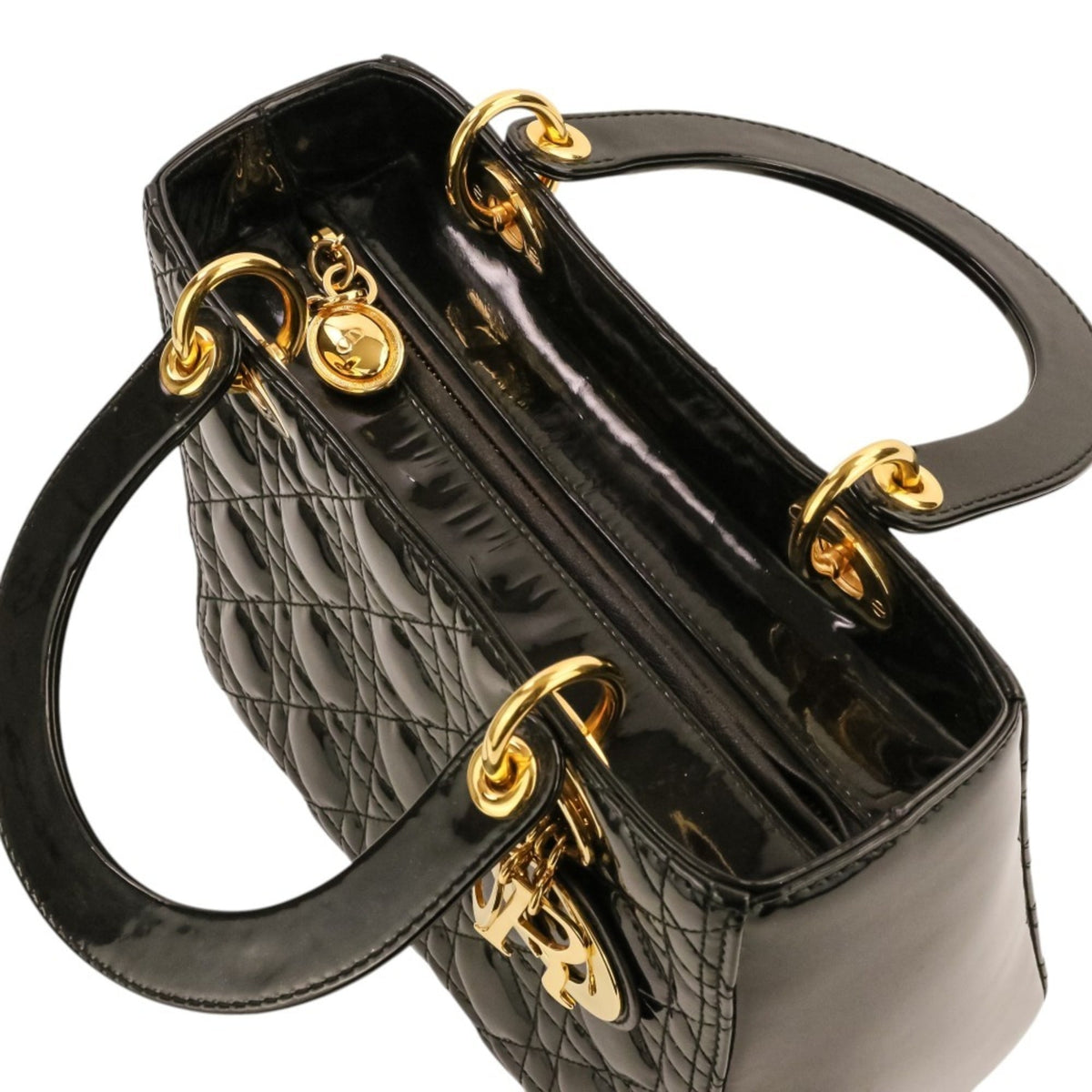 Christian Dior Lady Dior Black Patent Leather Handbag (Pre-Owned)