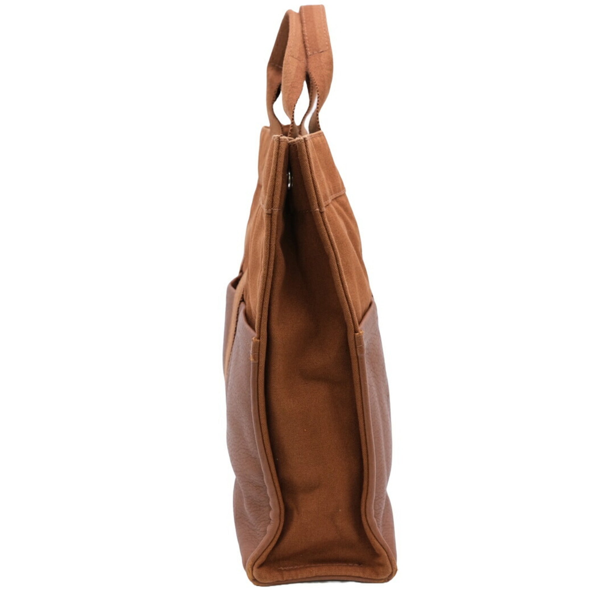 Hermes Brown Canvas Leather Handbag Tote Bag (Pre-Owned)