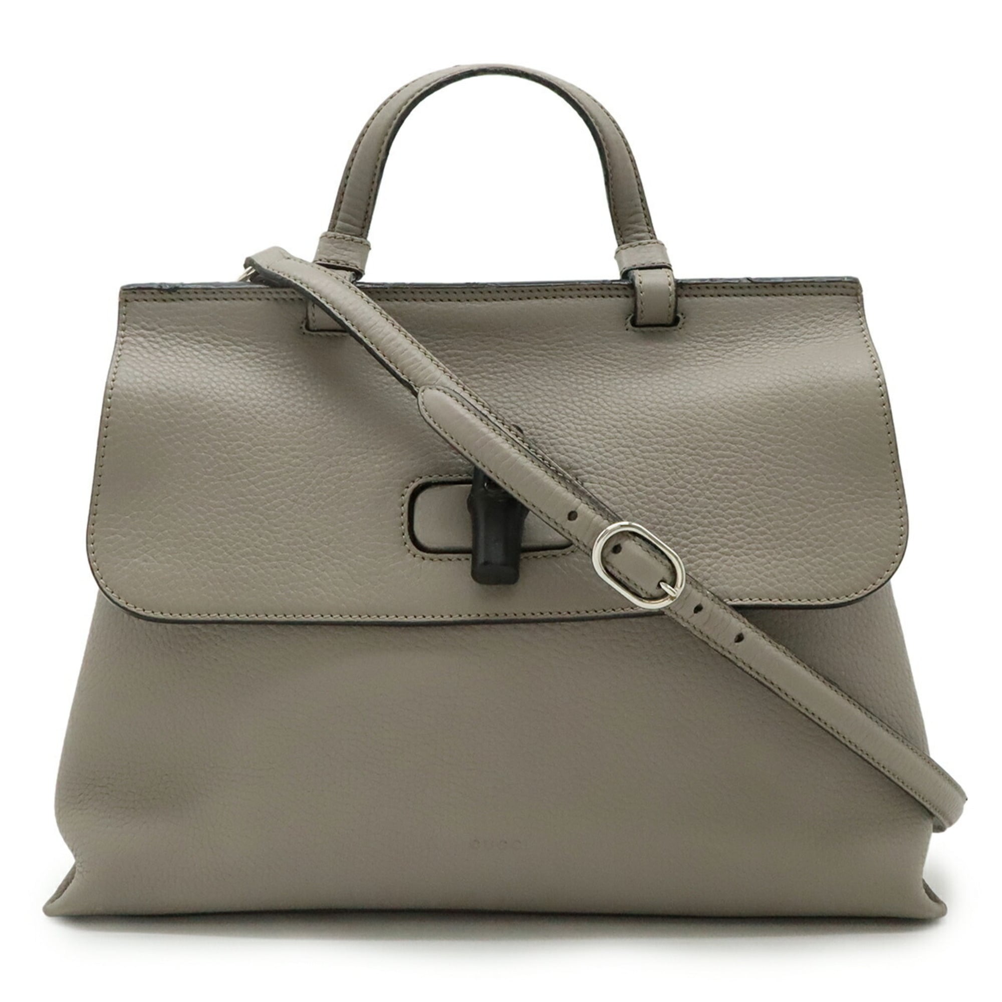 Gucci Gray Bamboo Leather Handbag Shoulder Bag (Pre-Owned)