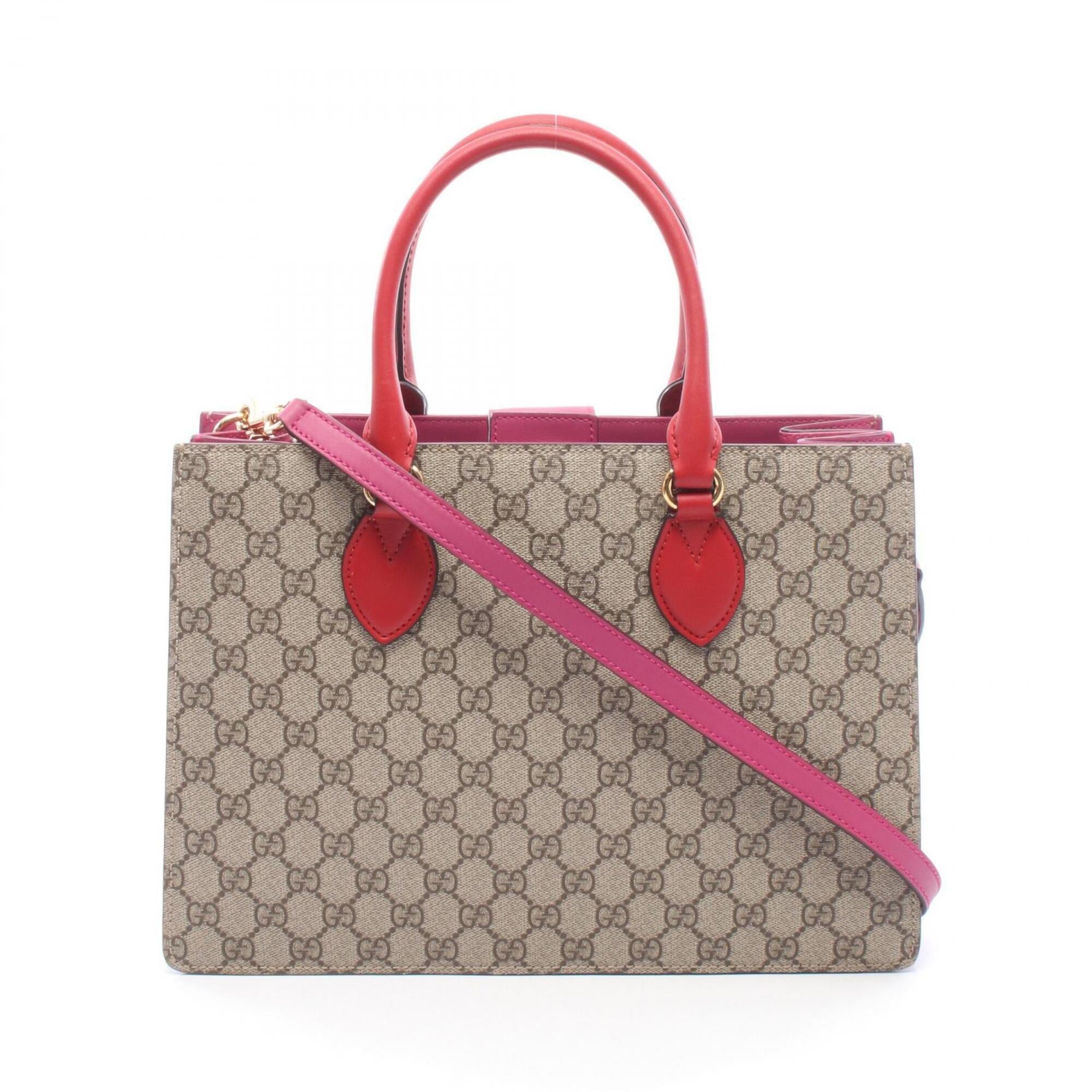 Gucci Beige Brown Multi-Color Gg Supreme Leather Handbag (Pre-Owned)