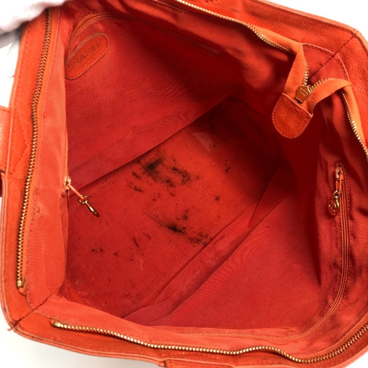 Chanel Orange Grained Calfskin Shoulder Bag Tote Bag (Pre-Owned)