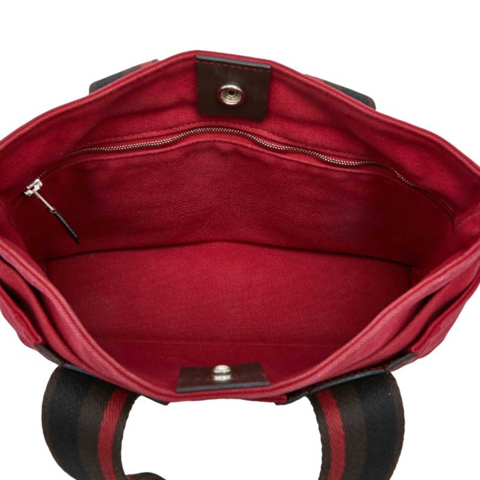 Hermes Brown Red Color Canvas Leather Handbag Tote Bag (Pre-Owned)