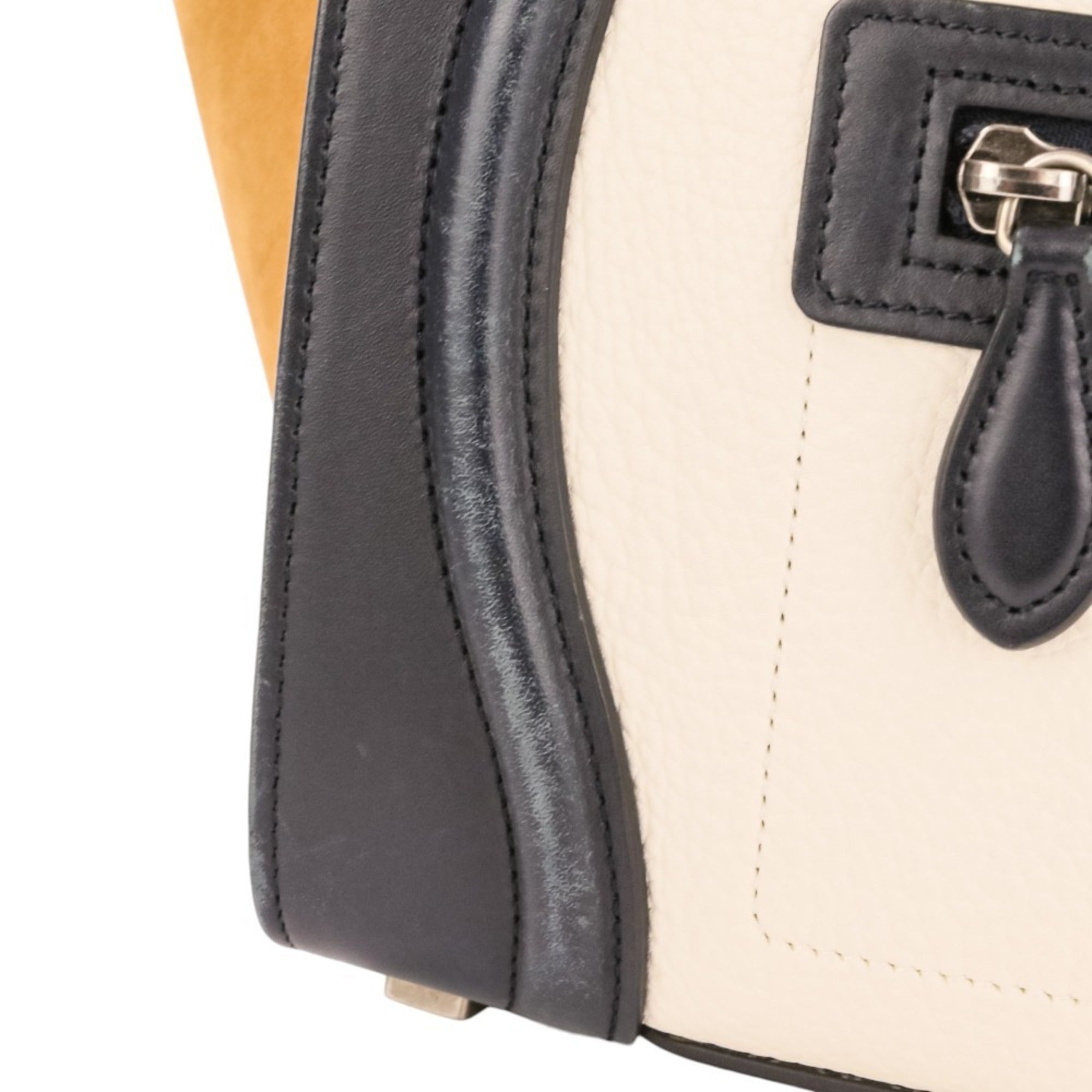 Celine Beige Black White Leather Handbag Tote Bag (Pre-Owned)
