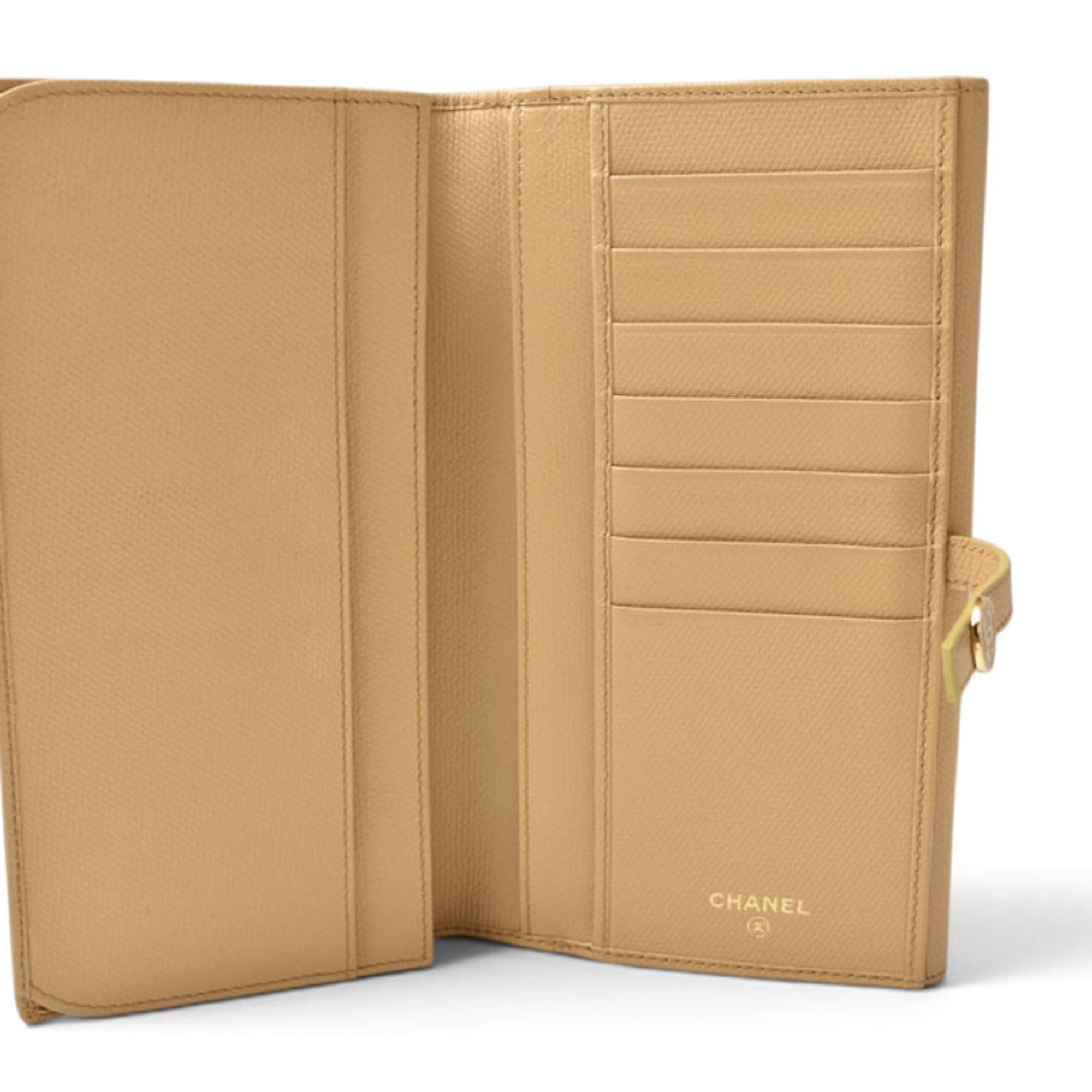 Chanel Beige Leather Long Wallet (Bi-Fold) (Pre-Owned)