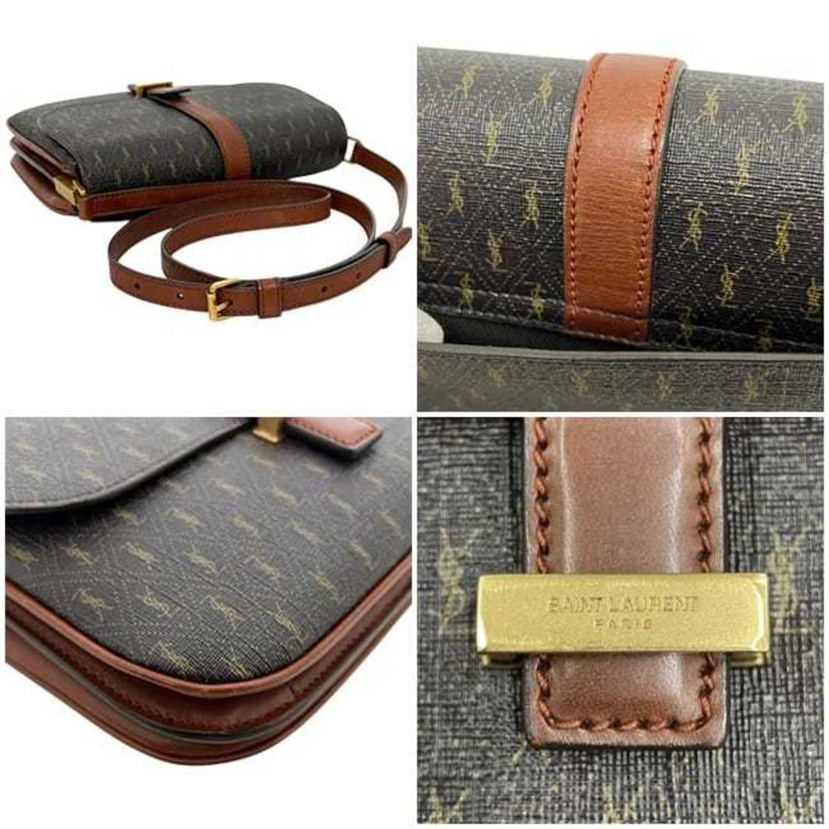 Saint Laurent Brown Dark Brown Pvc Leather Shoulder Bag (Pre-Owned)